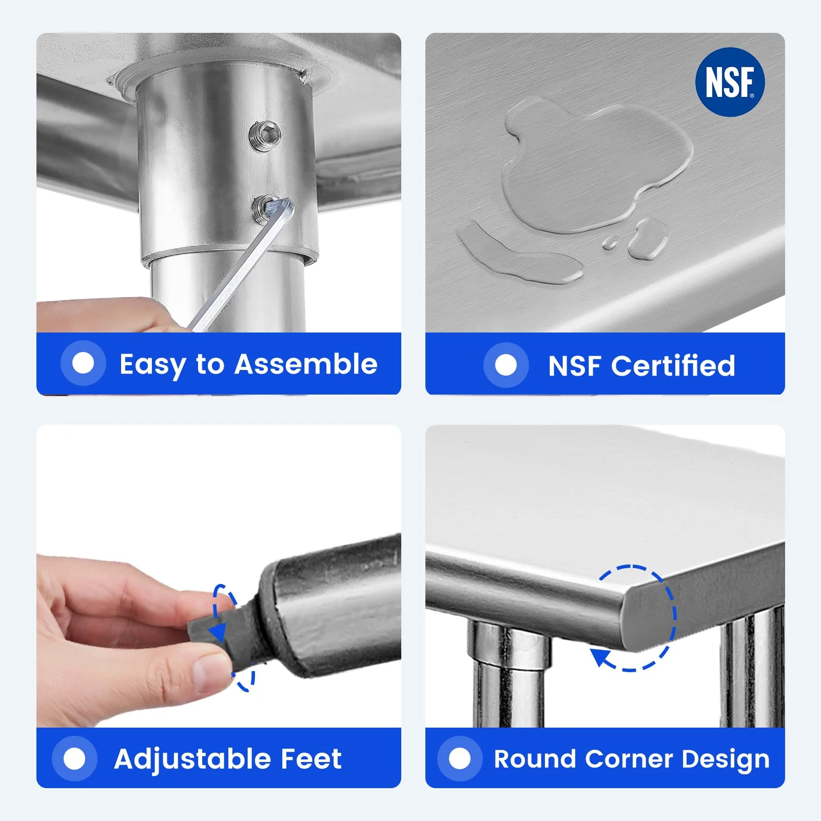 Hally Stainless Steel Table for Prep & Work 24 x 72 Inches, NSF Commercial Heavy Duty Table with Undershelf and Galvanized Legs for Restaurant, Home and Hotel - Image 4