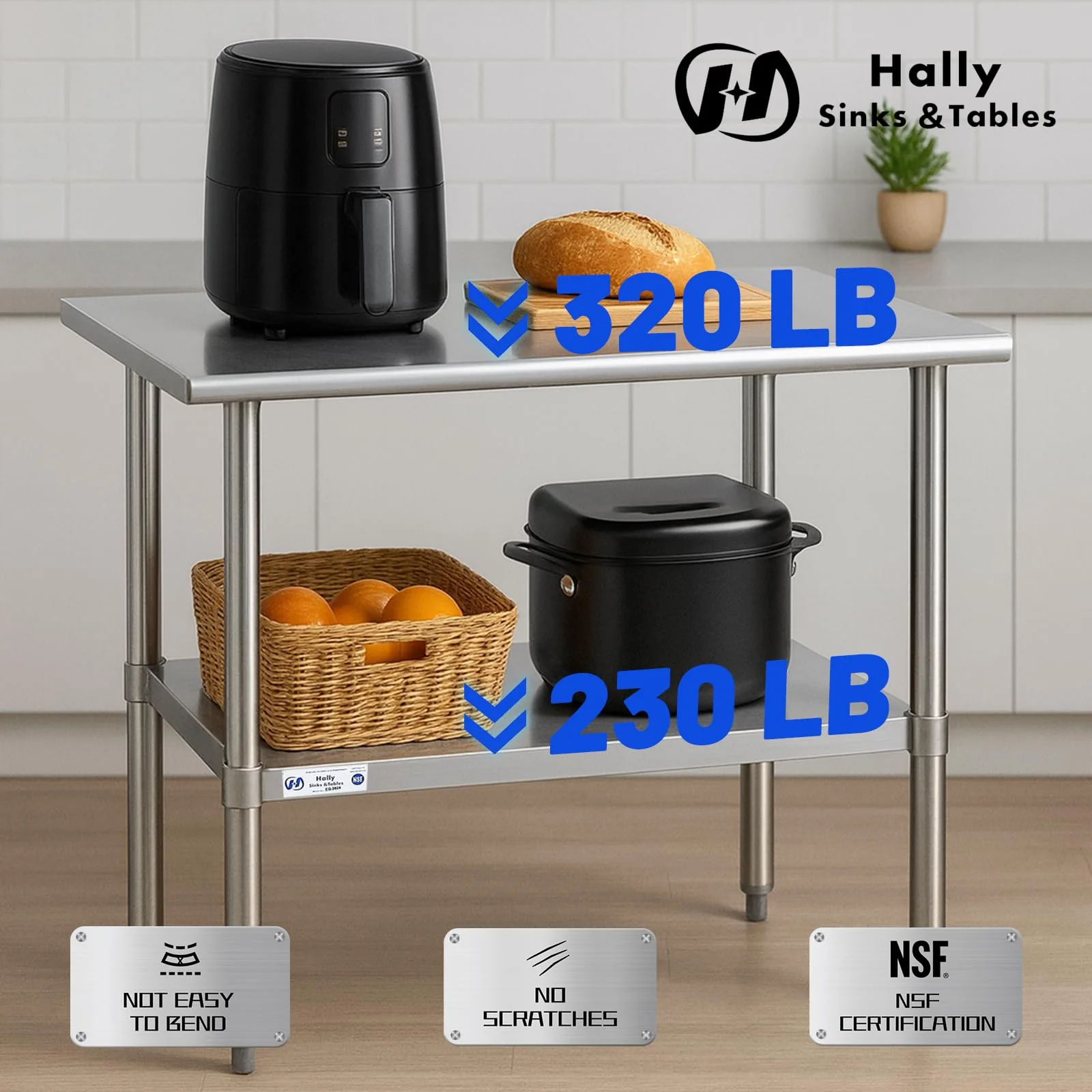 Hally Stainless Steel Table for Prep & Work 30 x 15 Inches, NSF Commercial Heavy Duty Table with Undershelf and Galvanized Legs for Restaurant, Home and Hotel - Image 5