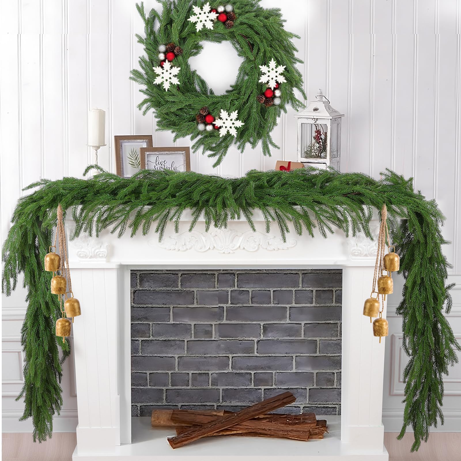 Hananona 2 Pcs 6 Ft Artificial Norfolk Pine Garlands, Real Touch Winter Pine Garland, Green Artificial Greenery Garland for Table, Mantle, Wall, Indoor, Outdoor Christmas Decorations (2, 6 FT) - Image 7
