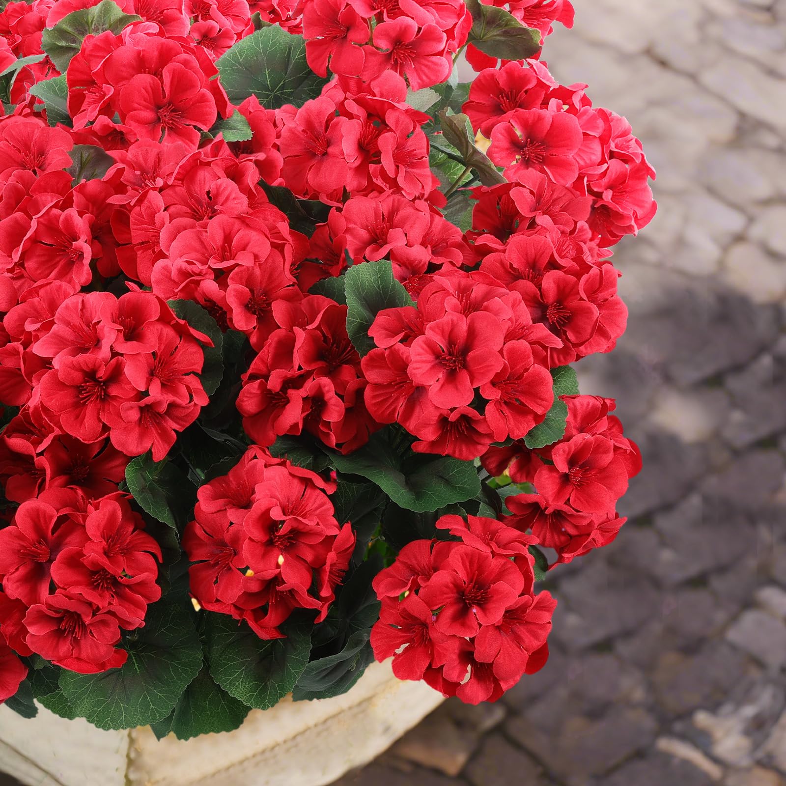 Hananona 6 Pcs Artificial Geranium Flowers for Outdoors Geranium Silk Red Flower Outdoor UV Resistant Garden Plants Faux Flowers for Christmas Home Kitchen Table Centerpieces Decor (6, Red) - Image 3