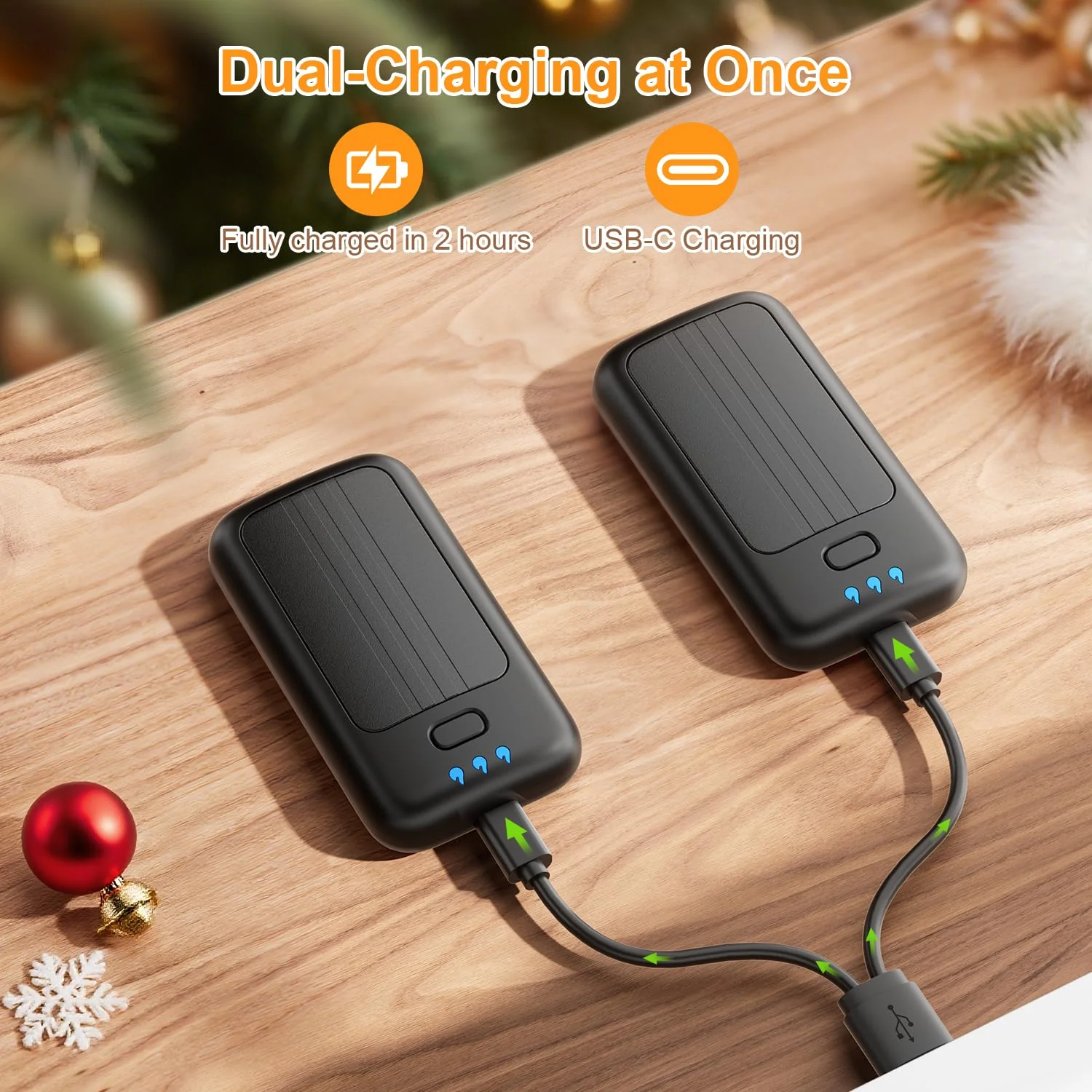 Hand Warmers, 2 Pack 6000mAh Rechargeable Hand Warmer, Pocket Heating Electric Hot Hands Handwarmers, Camping Hunting Gear, Gifts for Women, Men, Christmas, Golf, Portable Outdoor Heater (Black) - Image 2