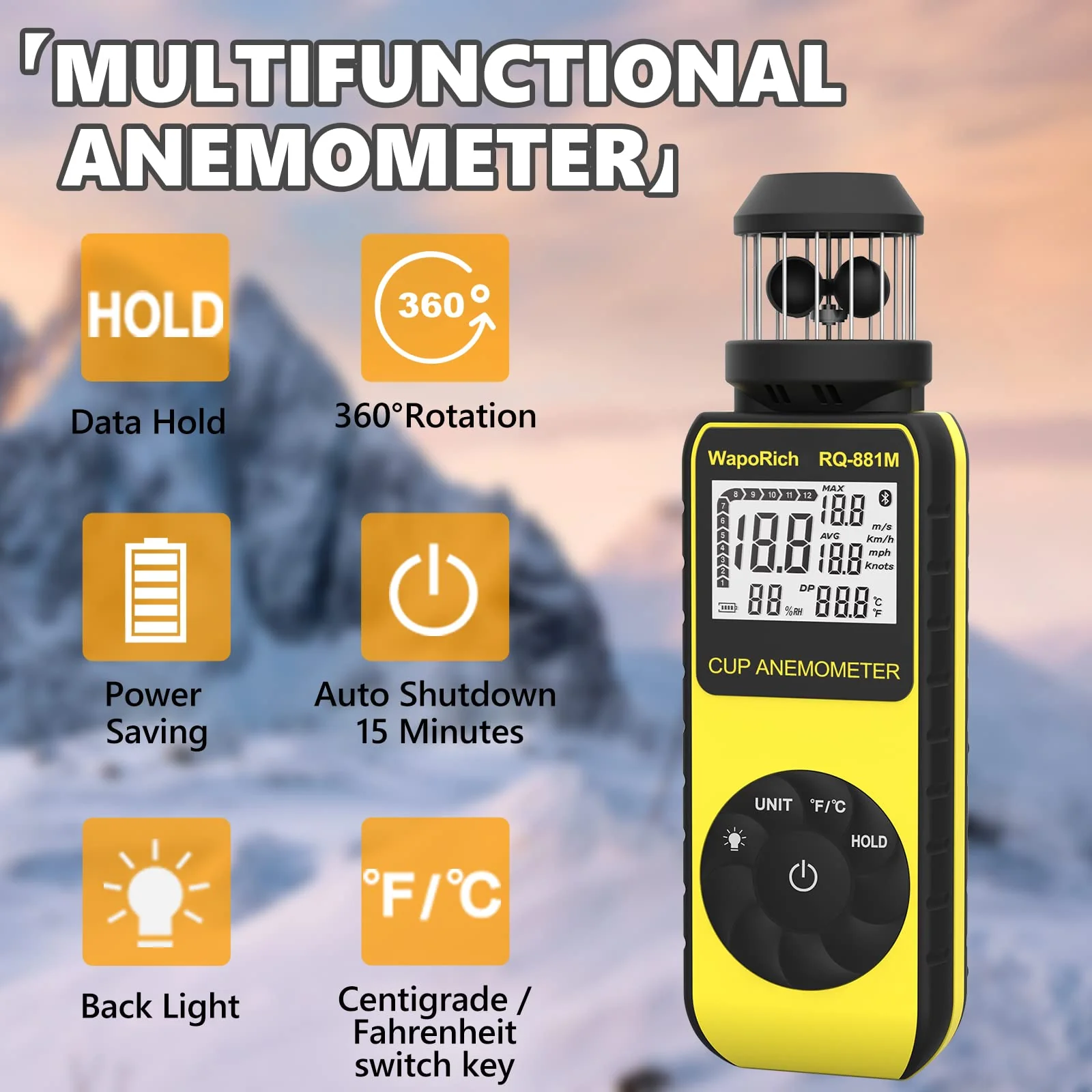 Handheld Anemometer Update Wind Meter with 360° Rotation Any Wind Direction for Measuring Wind Speed, Temperature with LCD Backlight for Shooting, Drone Flying- RQ-881M - Image 13