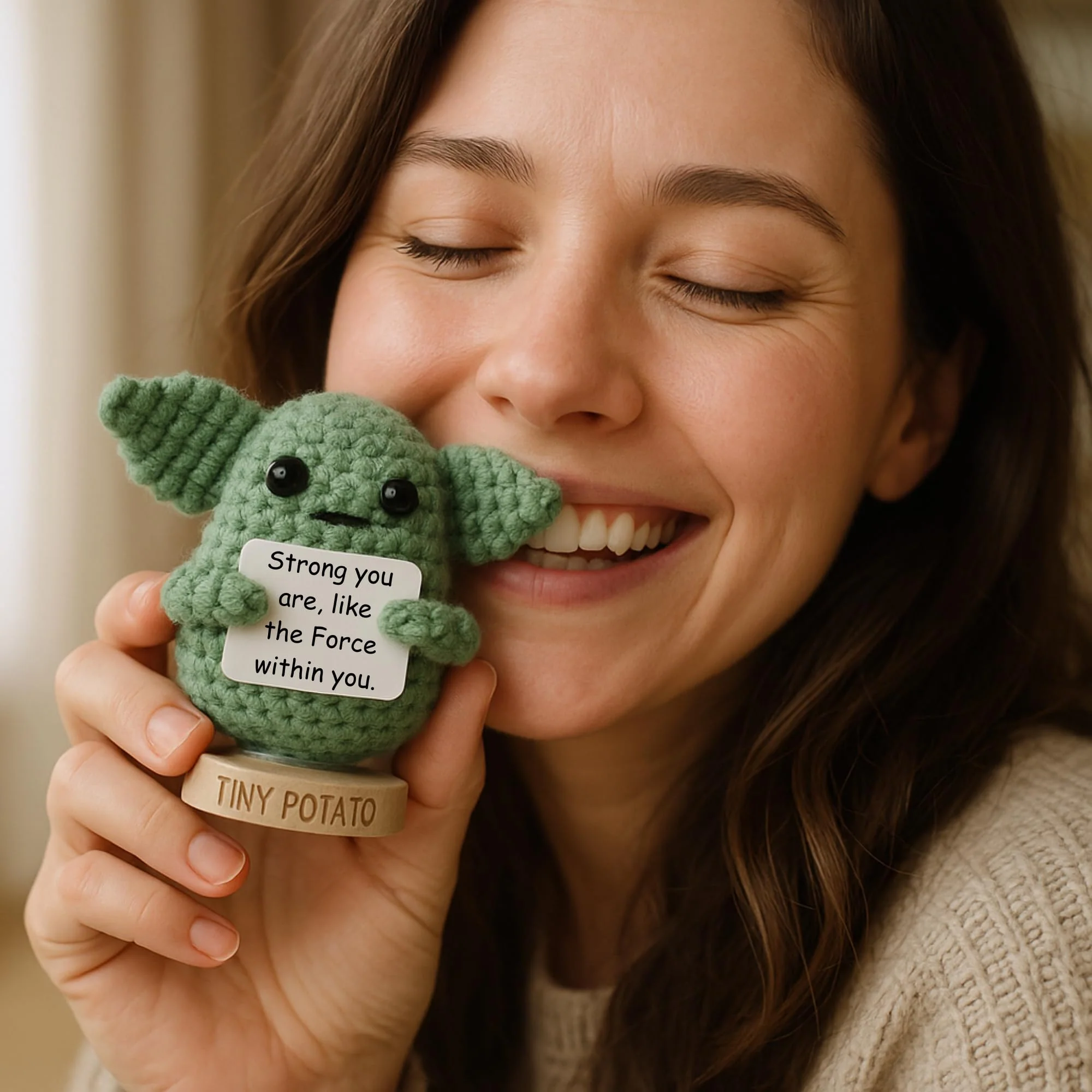Handmade Baby Yoda Positive Crochet with 30 Fun Affirmations - Funny Friendship Gift for Christmas, Inspirational Birthday Gifts for Women Men | Birthday Gift Idea for Women Friends, BFF, Coworker - Image 3