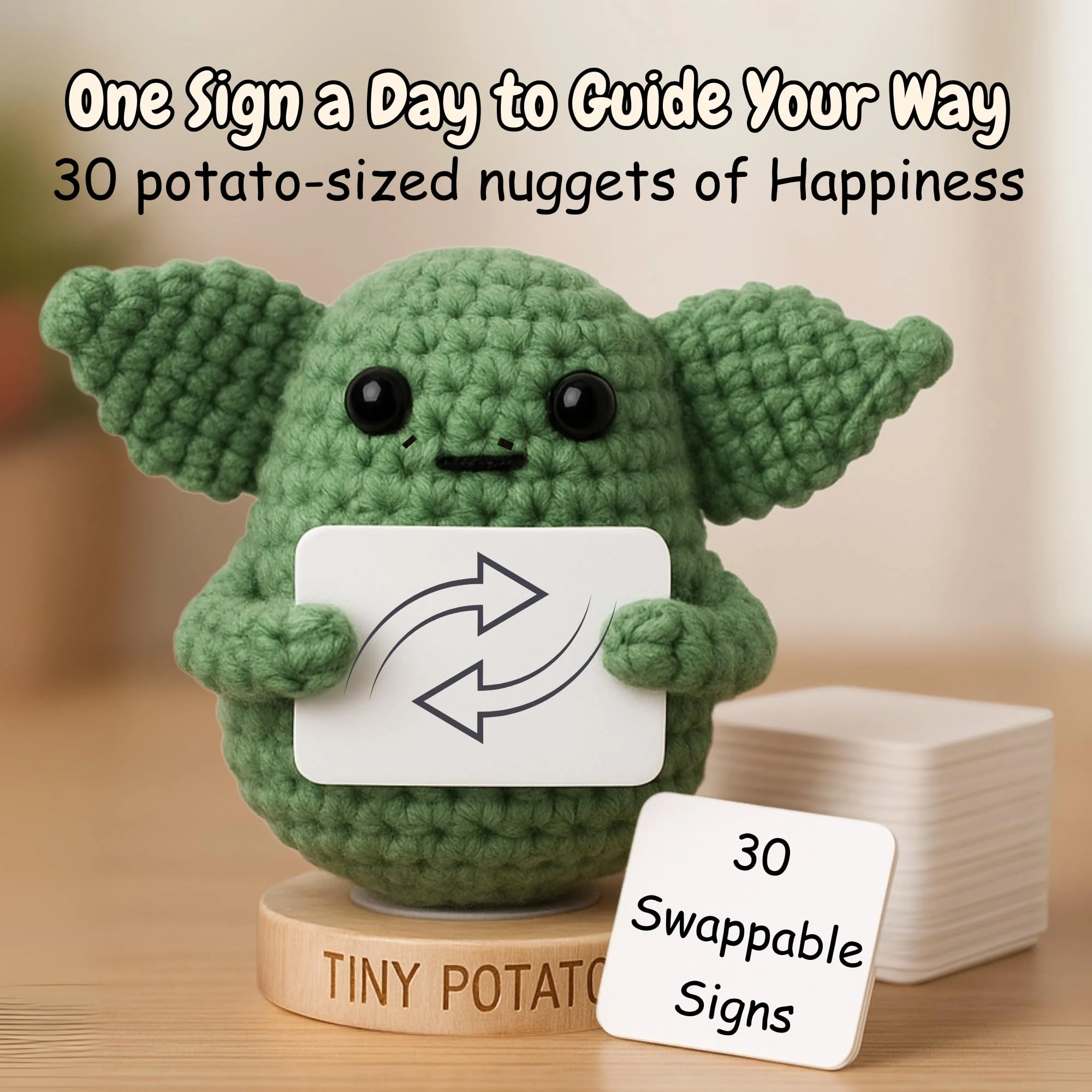 Handmade Baby Yoda Positive Crochet with 30 Fun Affirmations - Funny Friendship Gift for Christmas, Inspirational Birthday Gifts for Women Men | Birthday Gift Idea for Women Friends, BFF, Coworker - Image 6