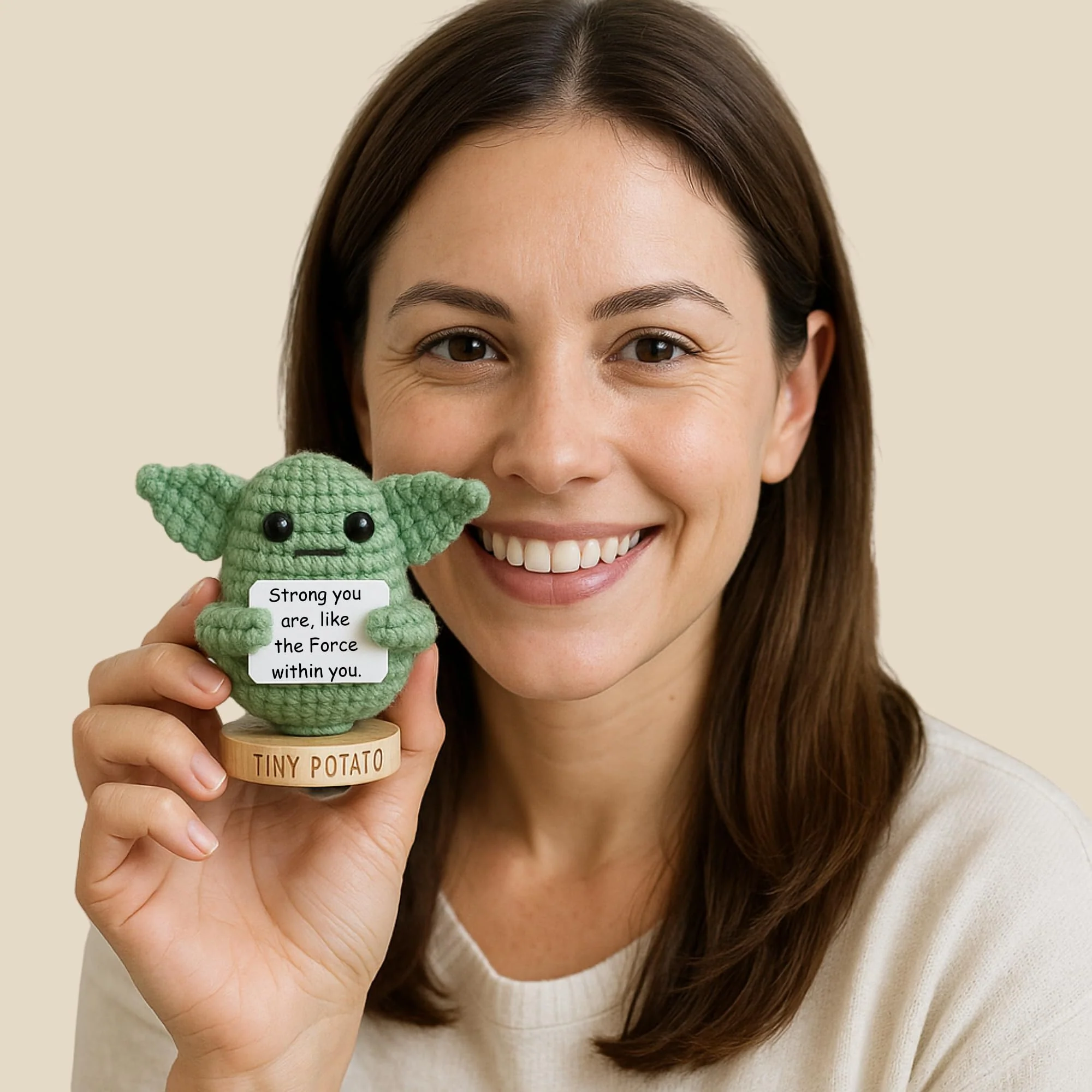 Handmade Baby Yoda Positive Crochet with 30 Fun Affirmations - Funny Friendship Gift for Christmas, Inspirational Birthday Gifts for Women Men | Birthday Gift Idea for Women Friends, BFF, Coworker - Image 7