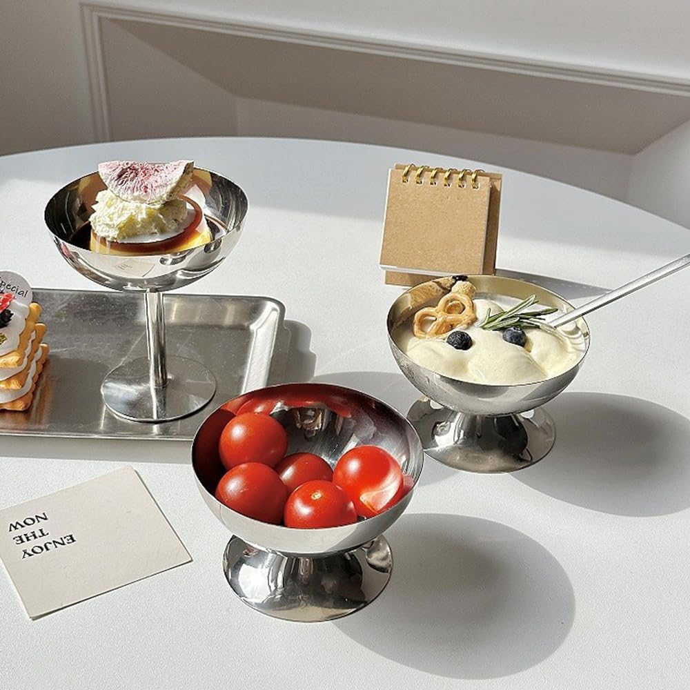 Hapivida Ice Cream Cup, 4Pcs Stainless Steel Serving Dessert Bowls Cups Sauce Bowls Mini Round Footed Yogurt Snack Candy Cups for Salad Fruit Pudding Christmas Party - Image 9