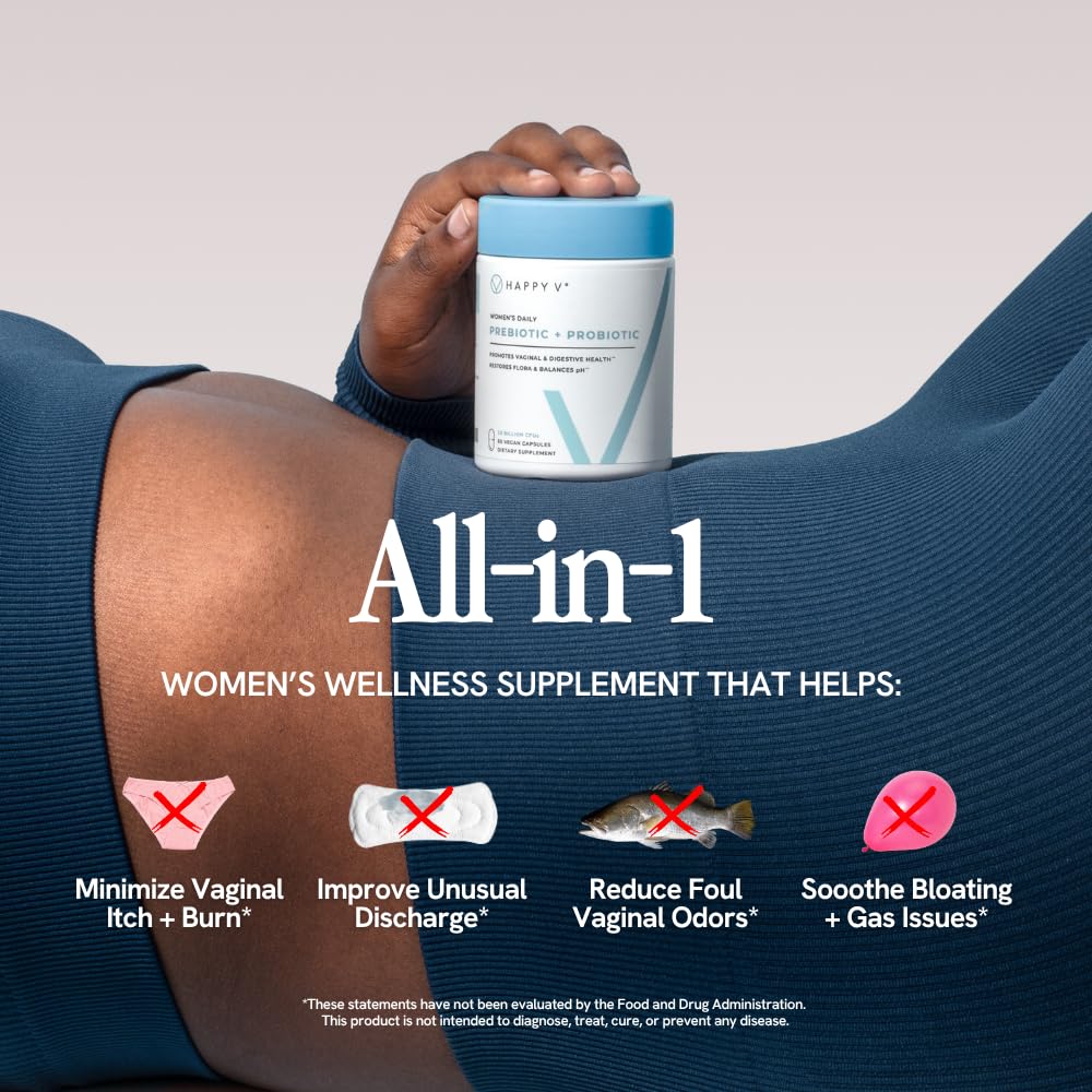 Happy V Dr. Formulated Vaginal Probiotics for Women Odor & Itch Support, Urinary & Gut Health, pH Balance | Womens Daily Probiotic with Patented Prebiotics & Lactobacillus for Feminine Wellness - Image 6