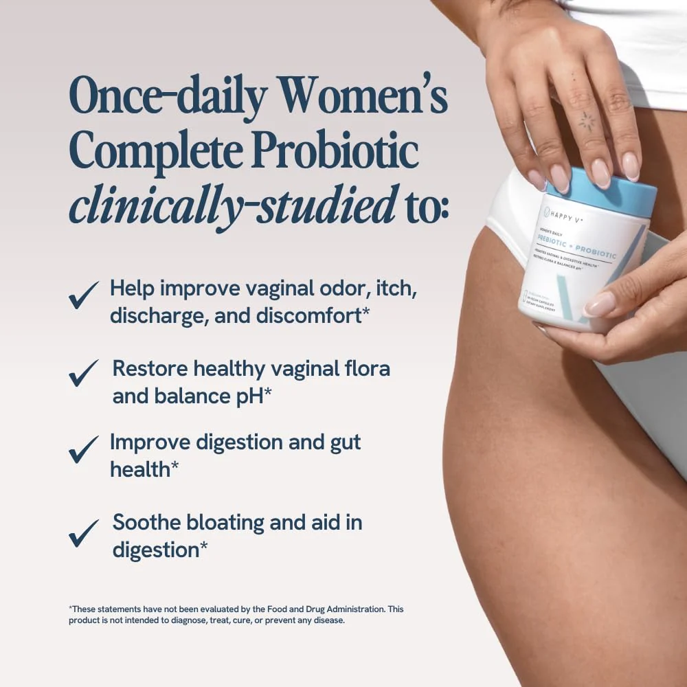 Happy V Dr. Formulated Vaginal Probiotics for Women Odor & Itch Support, Urinary & Gut Health, pH Balance | Womens Daily Probiotic with Patented Prebiotics & Lactobacillus for Feminine Wellness - Image 8