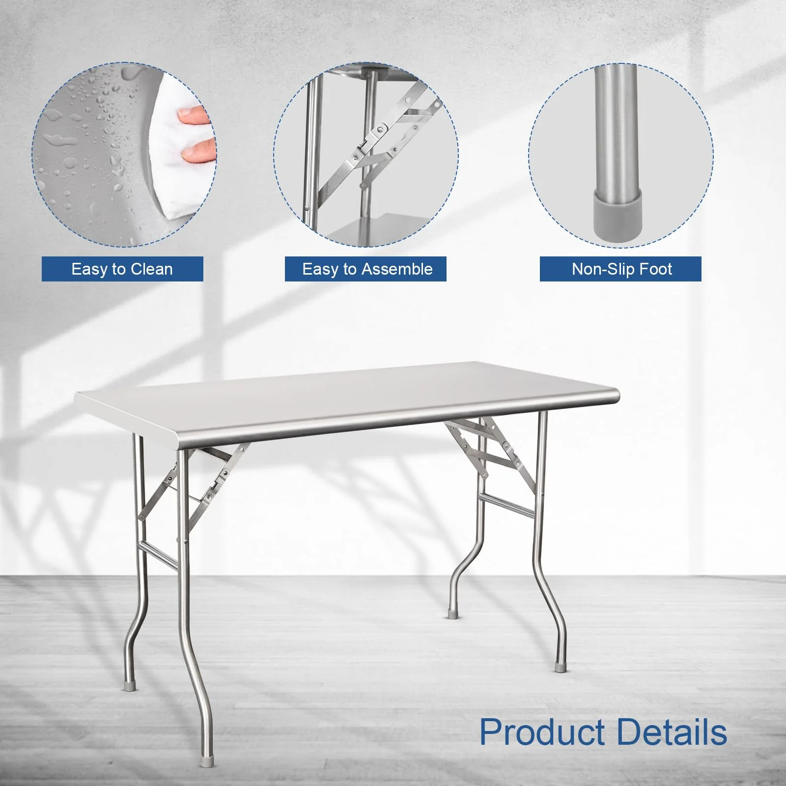 HARDURA Folding Stainless Steel Table 24X48 Inches with Legs NSF Commercial Portable Folding Prep Table for Restaurant Kitchen Home and Hotel - Image 4