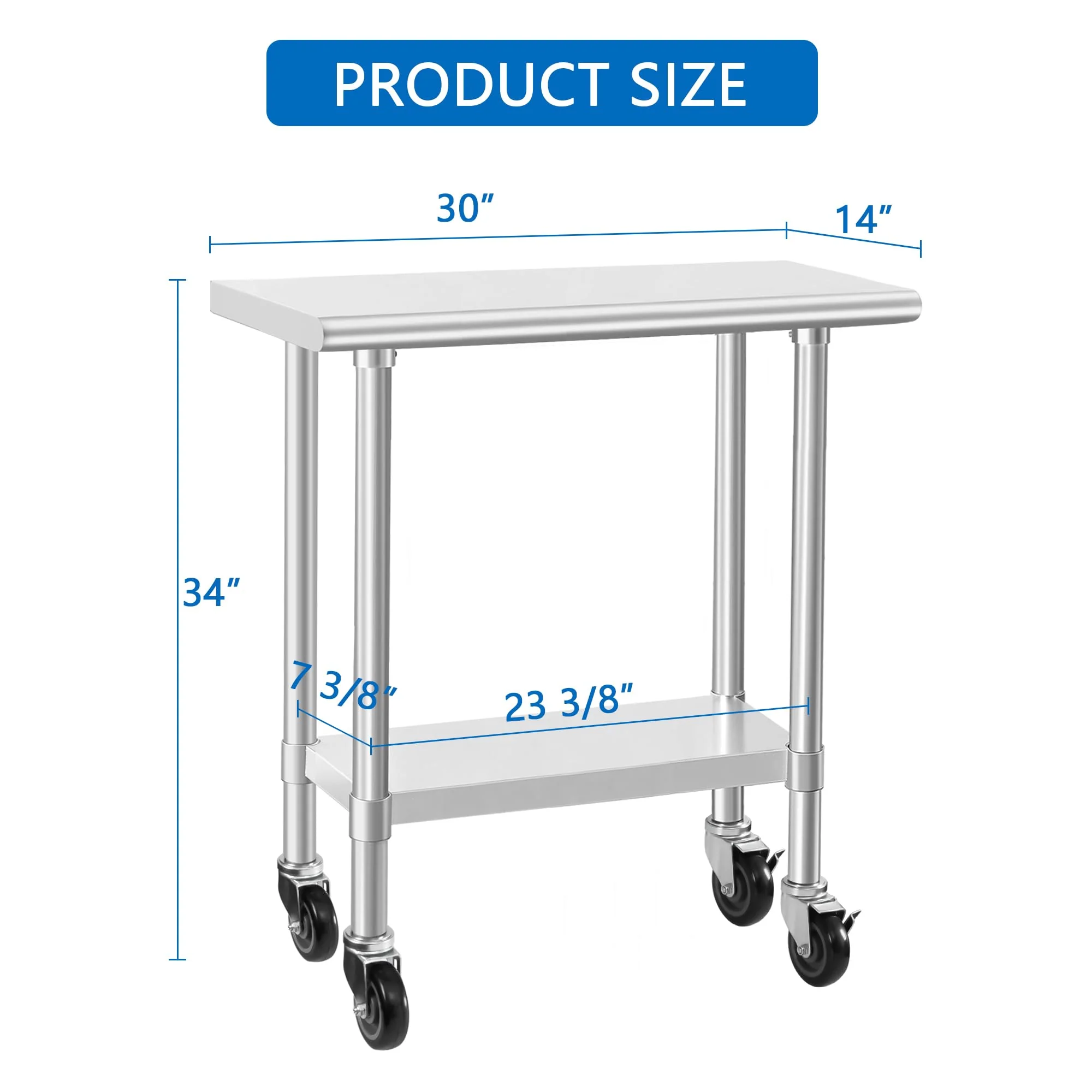 HARDURA Stainless Steel Commercial Table Prep & Work Table with Casters Heavy Duty Metal Table with Wheels NSF 430 14×30 Inches - Image 6