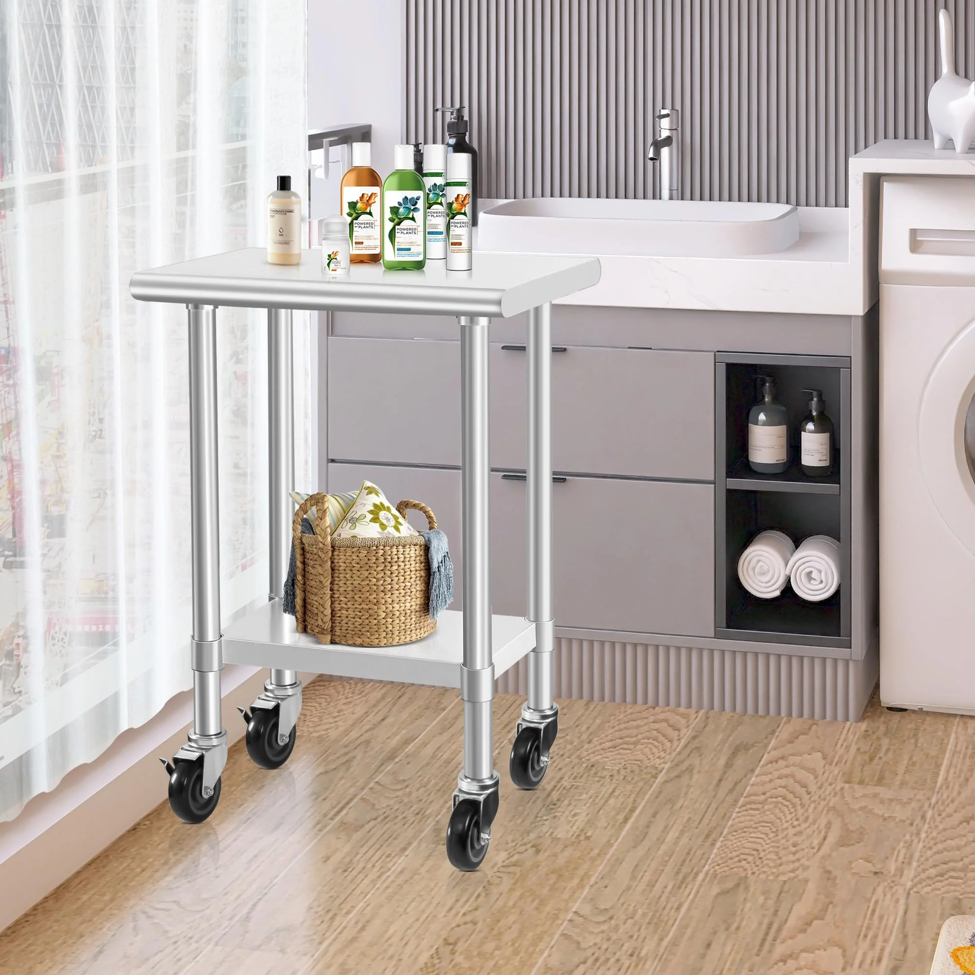 HARDURA Stainless Steel Commercial Table Prep & Work Table with Casters Heavy Duty Metal Table with Wheels NSF 430 18×24 Inches - Image 2