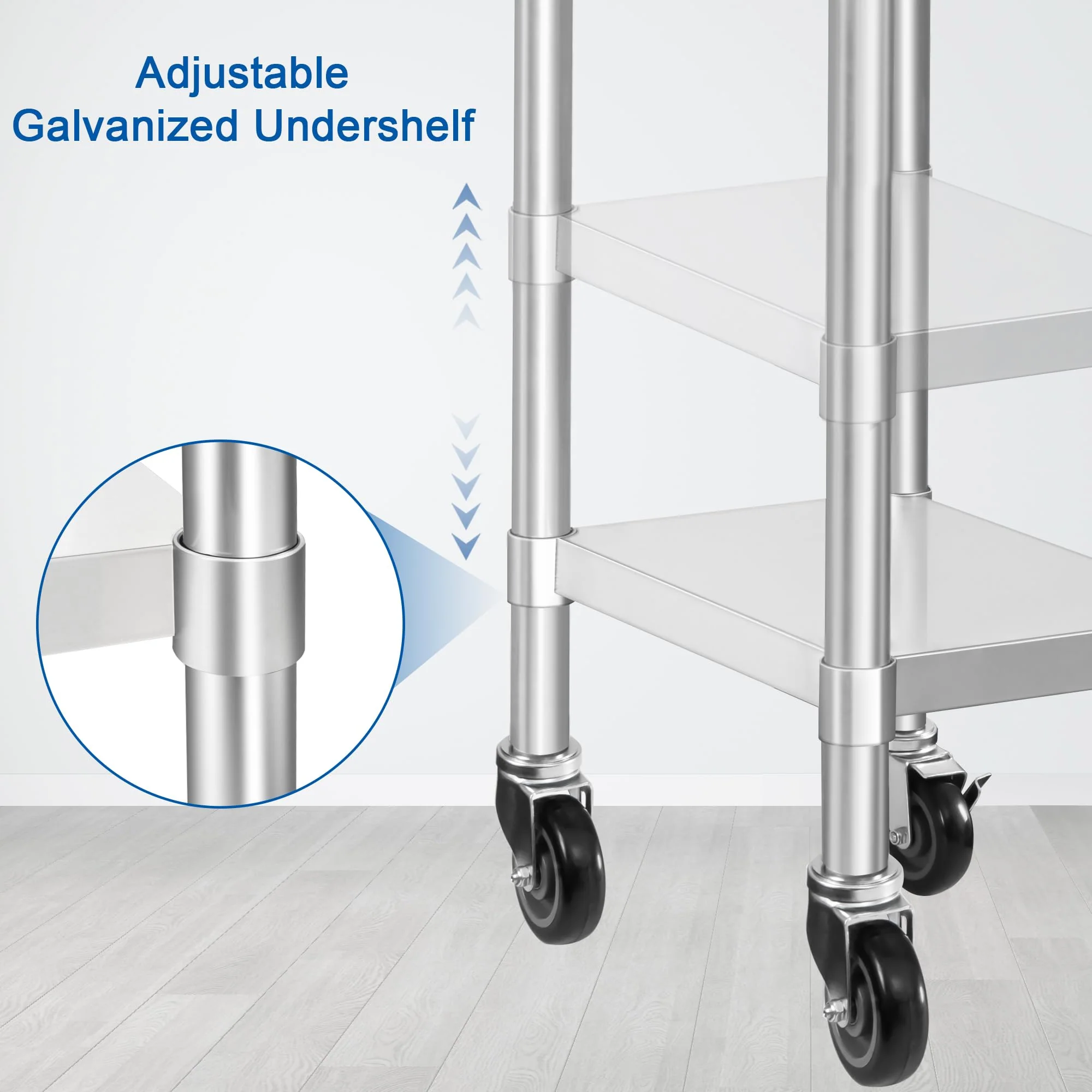 HARDURA Stainless Steel Commercial Table Prep & Work Table with Casters Heavy Duty Metal Table with Wheels NSF 430 18×24 Inches - Image 4
