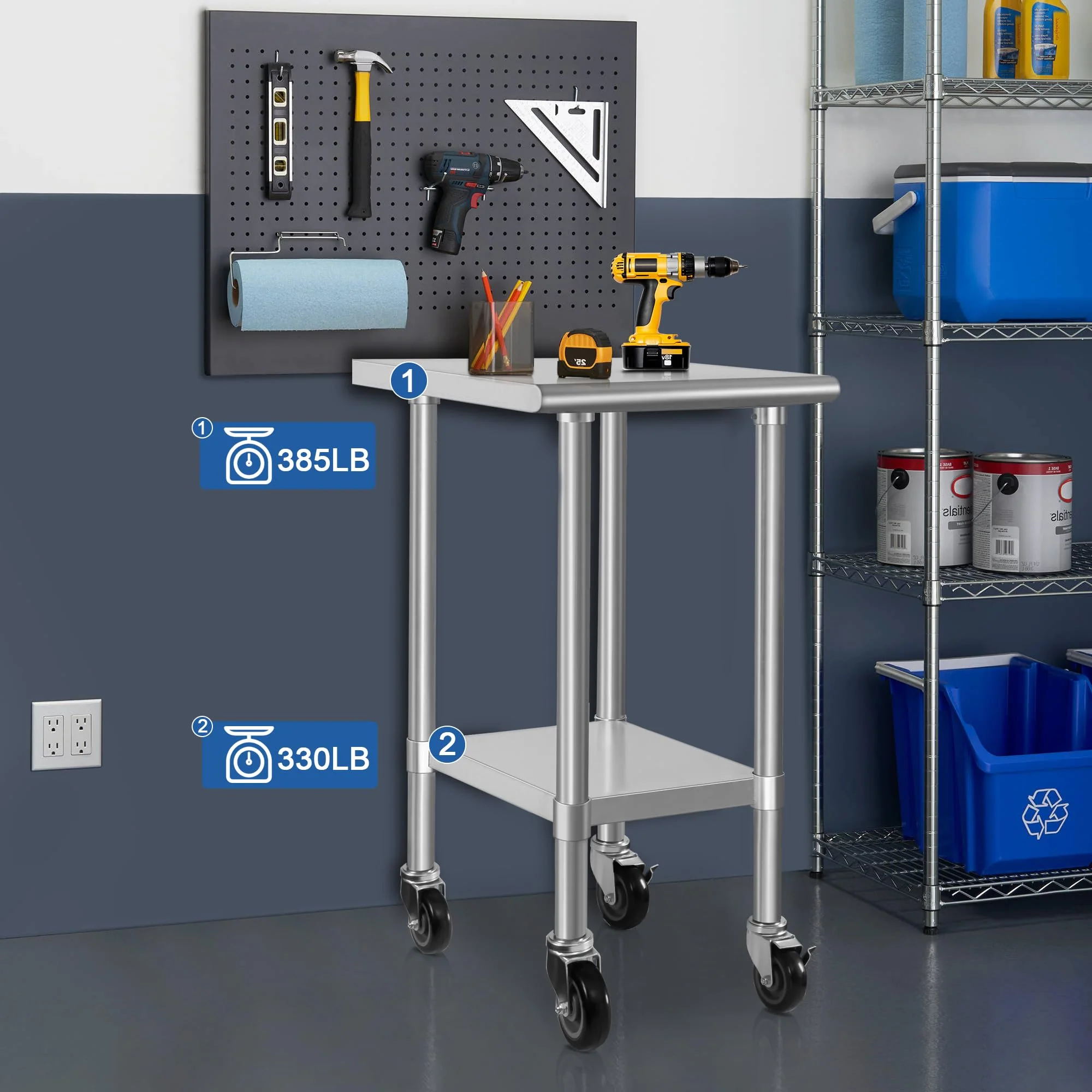 HARDURA Stainless Steel Commercial Table Prep & Work Table with Casters Heavy Duty Metal Table with Wheels NSF 430 24×24 Inches - Image 5