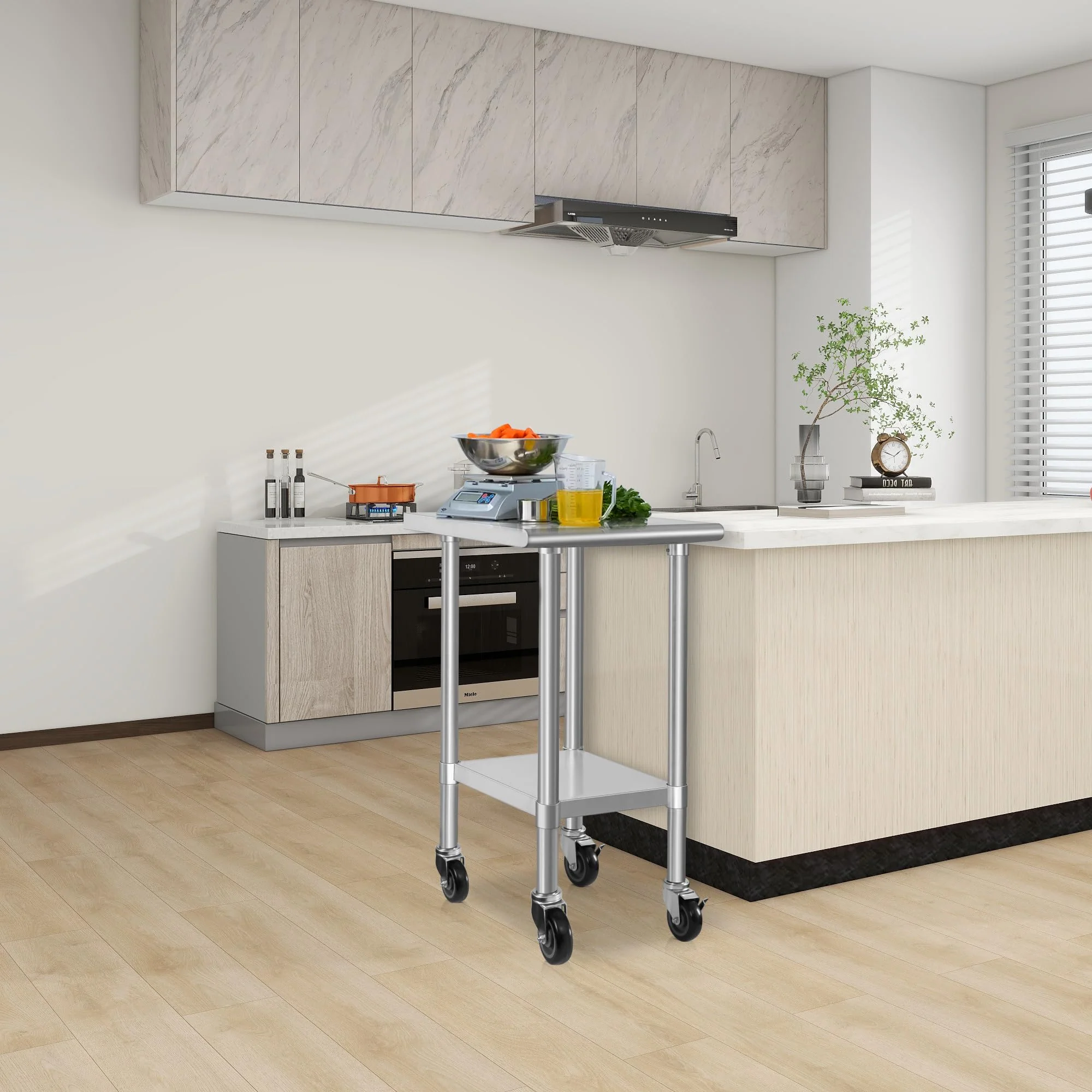 HARDURA Stainless Steel Commercial Table Prep & Work Table with Casters Heavy Duty Metal Table with Wheels NSF 430 24×24 Inches - Image 7