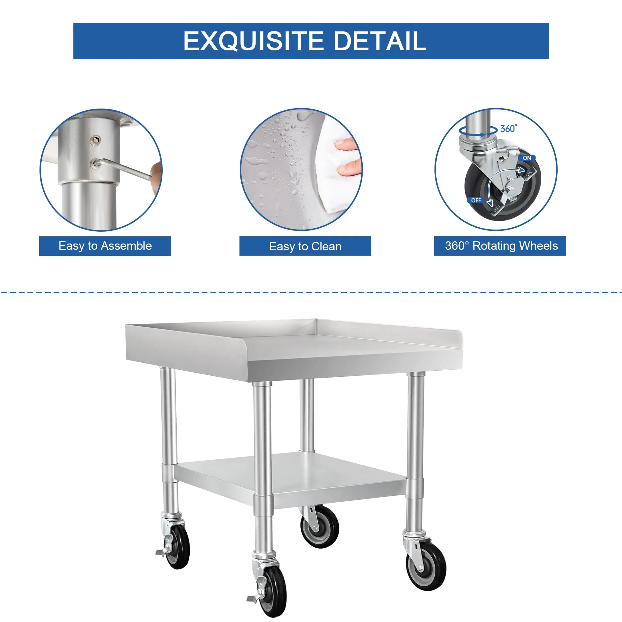 HARDURA Stainless Steel Equipment Stand Metal Prep Table with Casters 30"X 24" NSF 430 for Commercial Food Prep - Image 3