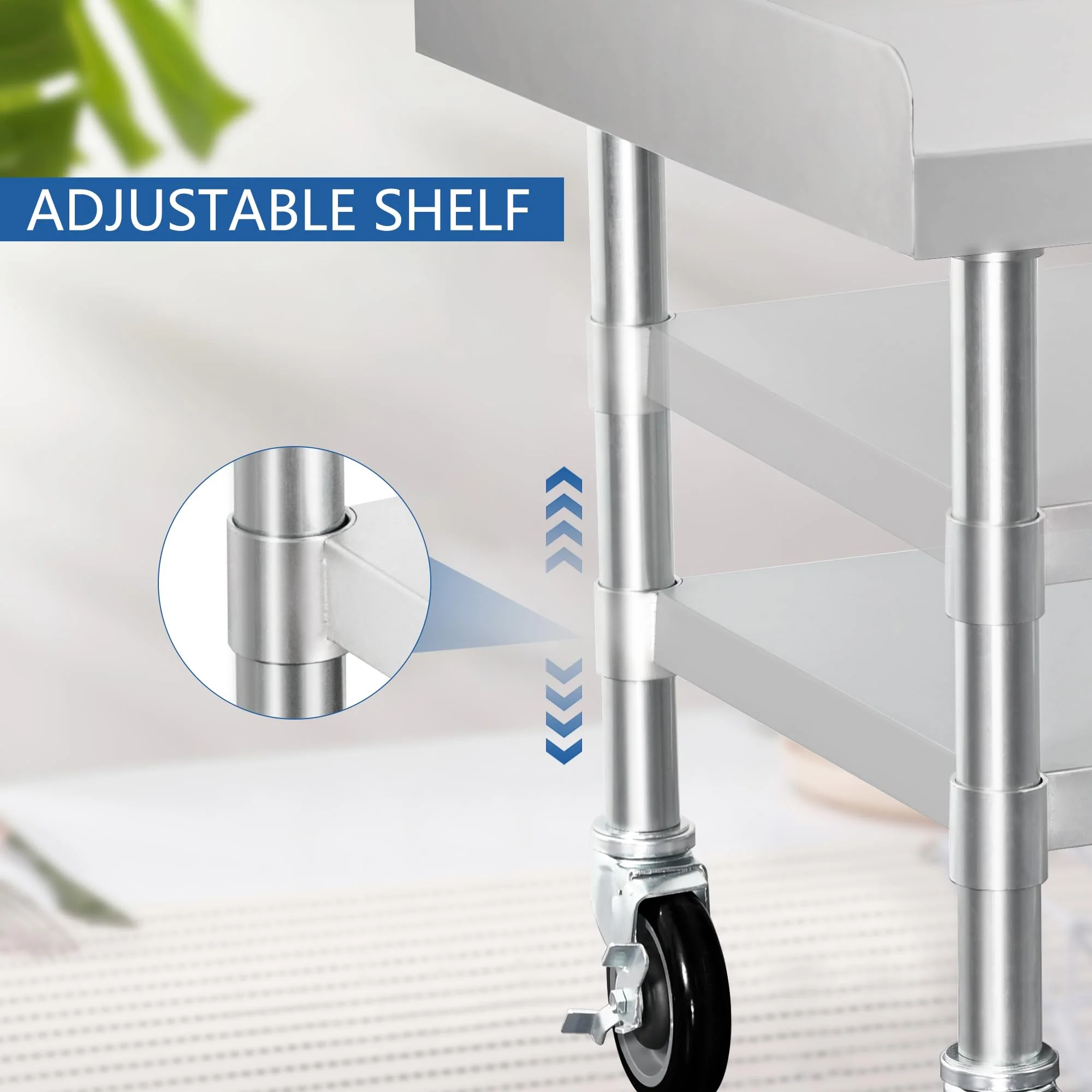 HARDURA Stainless Steel Equipment Work Stand 24" x 24" Prep Table with Under Shelf and Caster for Commercial & Workplace, Home, Hotel, Garage - Image 4