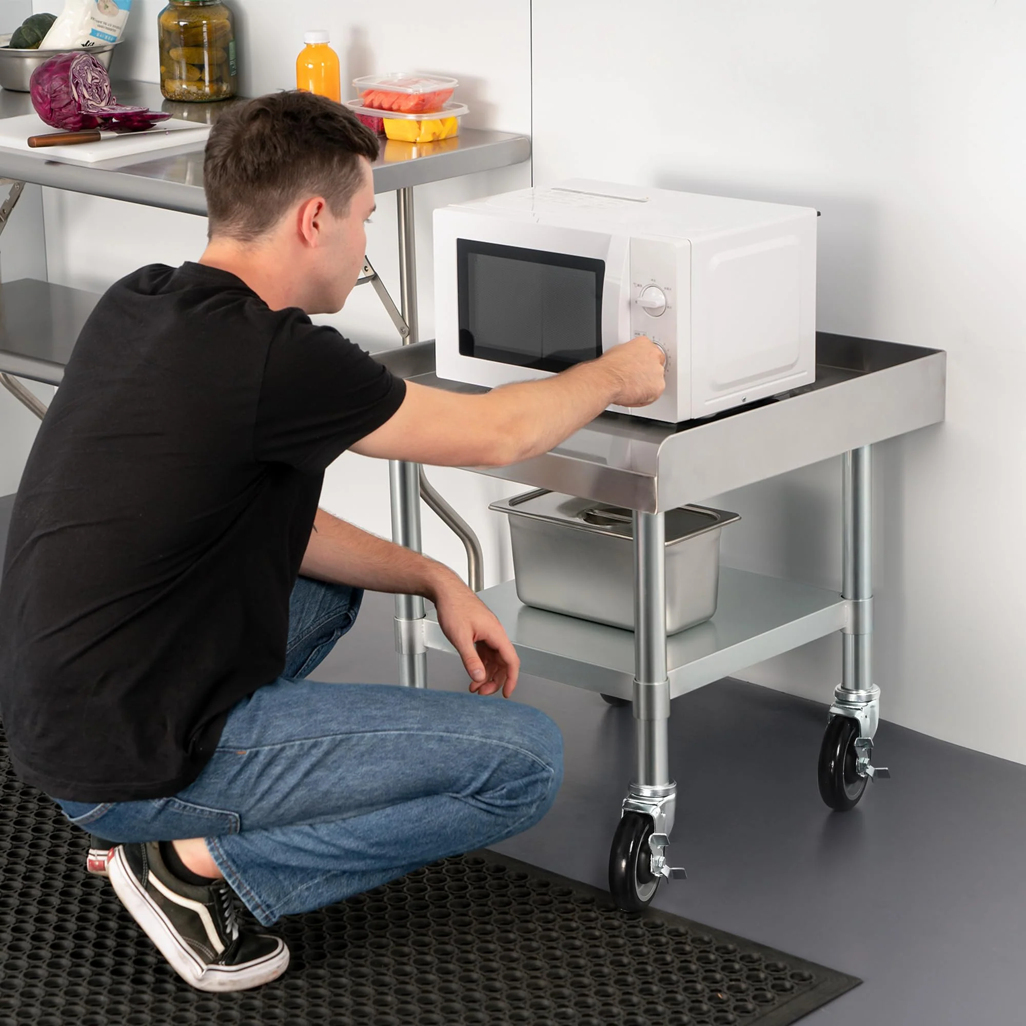 HARDURA Stainless Steel Equipment Work Stand 24" x 24" Prep Table with Under Shelf and Caster for Commercial & Workplace, Home, Hotel, Garage - Image 7