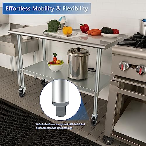 HARDURA Stainless Steel Table with Wheels 24 x 48 Inches Casters NSF Heavy Duty Commercial Work & Prep Table with Undershelf and Galvanized Legs for Restaurant Kitchen Bar and Hotel Garage - Image 5