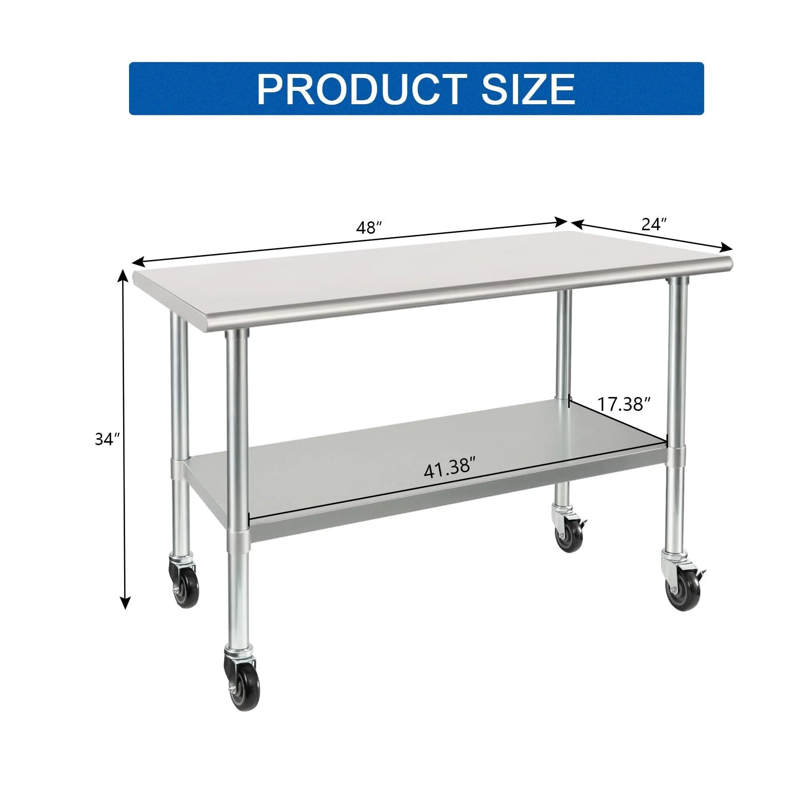 HARDURA Stainless Steel Table with Wheels 24 x 48 Inches Casters NSF Heavy Duty Commercial Work & Prep Table with Undershelf and Galvanized Legs for Restaurant Kitchen Bar and Hotel Garage - Image 7