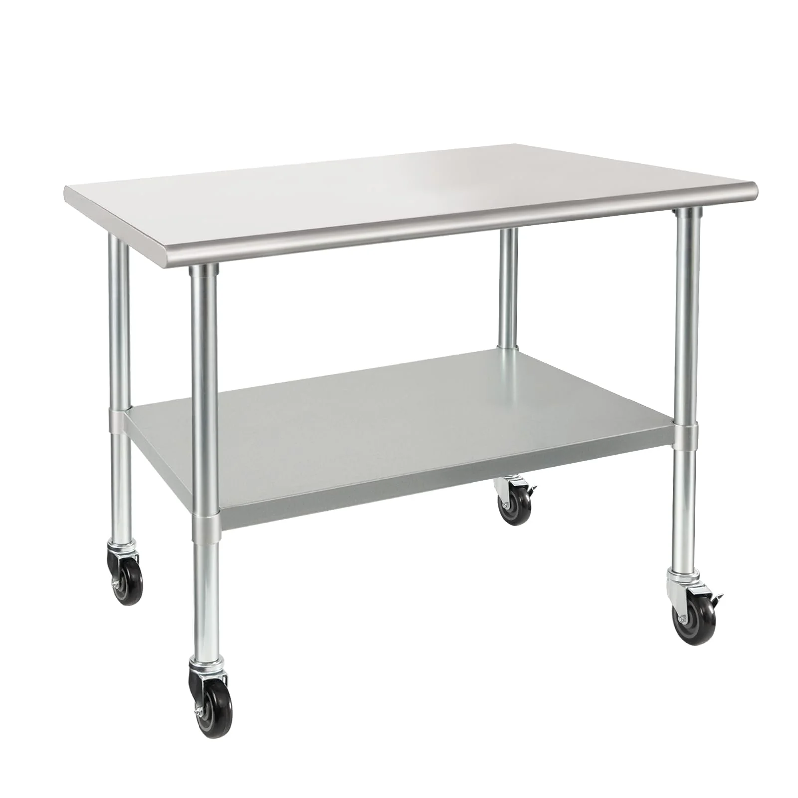 HARDURA Stainless Steel Table with Wheels 30 x 36 Inches Casters NSF Heavy Duty Commercial Prep Table with Undershelf and Galvanized Legs for Food Prep