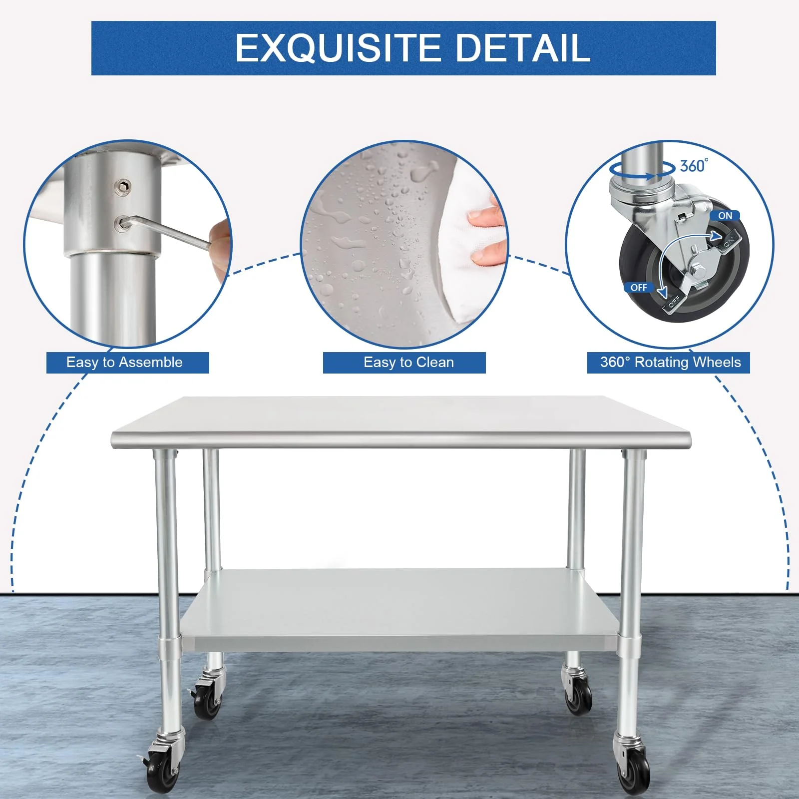HARDURA Stainless Steel Table with Wheels 30 x 36 Inches Casters NSF Heavy Duty Commercial Prep Table with Undershelf and Galvanized Legs for Food Prep - Image 6