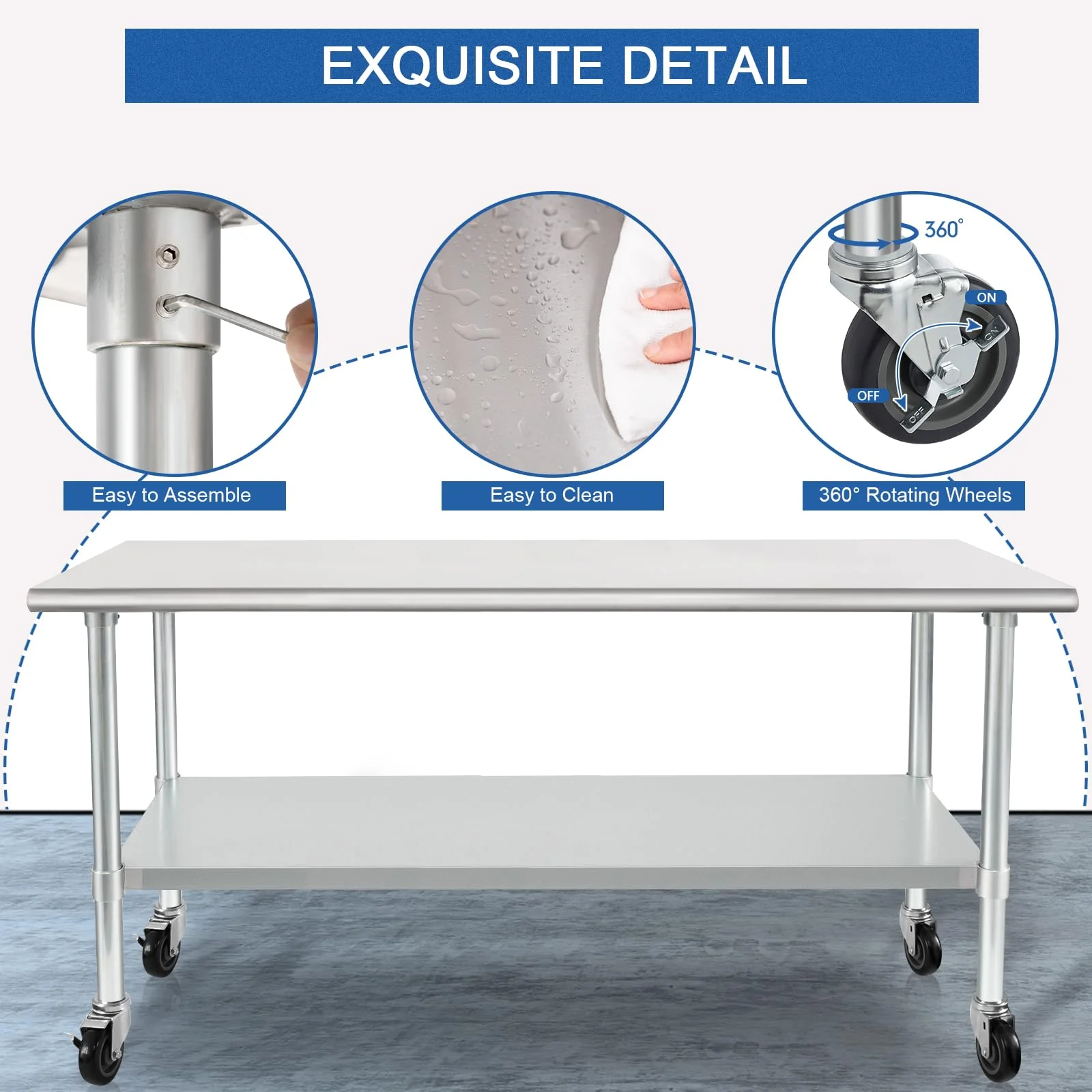 HARDURA Stainless Steel Table with Wheels 30 x 72 Inches Casters NSF Heavy Duty Commercial Prep Table with Undershelf and Galvanized Legs for Food Prep - Image 5