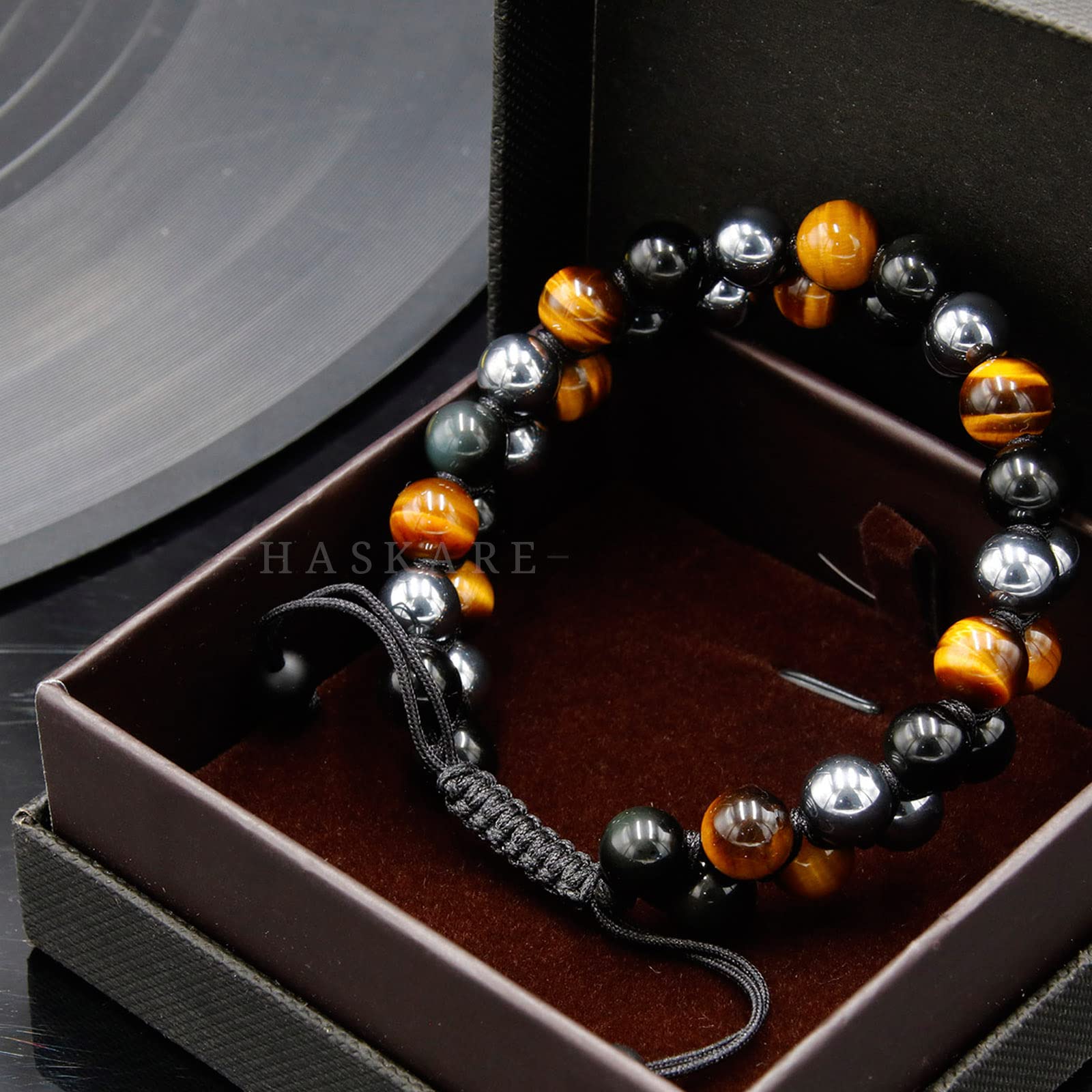 HASKARE Triple Protection Bracelet, Genuine Tigers Eye Black Obsidian and Hematite 8mm Beads Bracelet for Men Women, Crystal Jewelry Stone Bracelets Christmas Gifts for Men Bring Luck Prosperity - Image 5