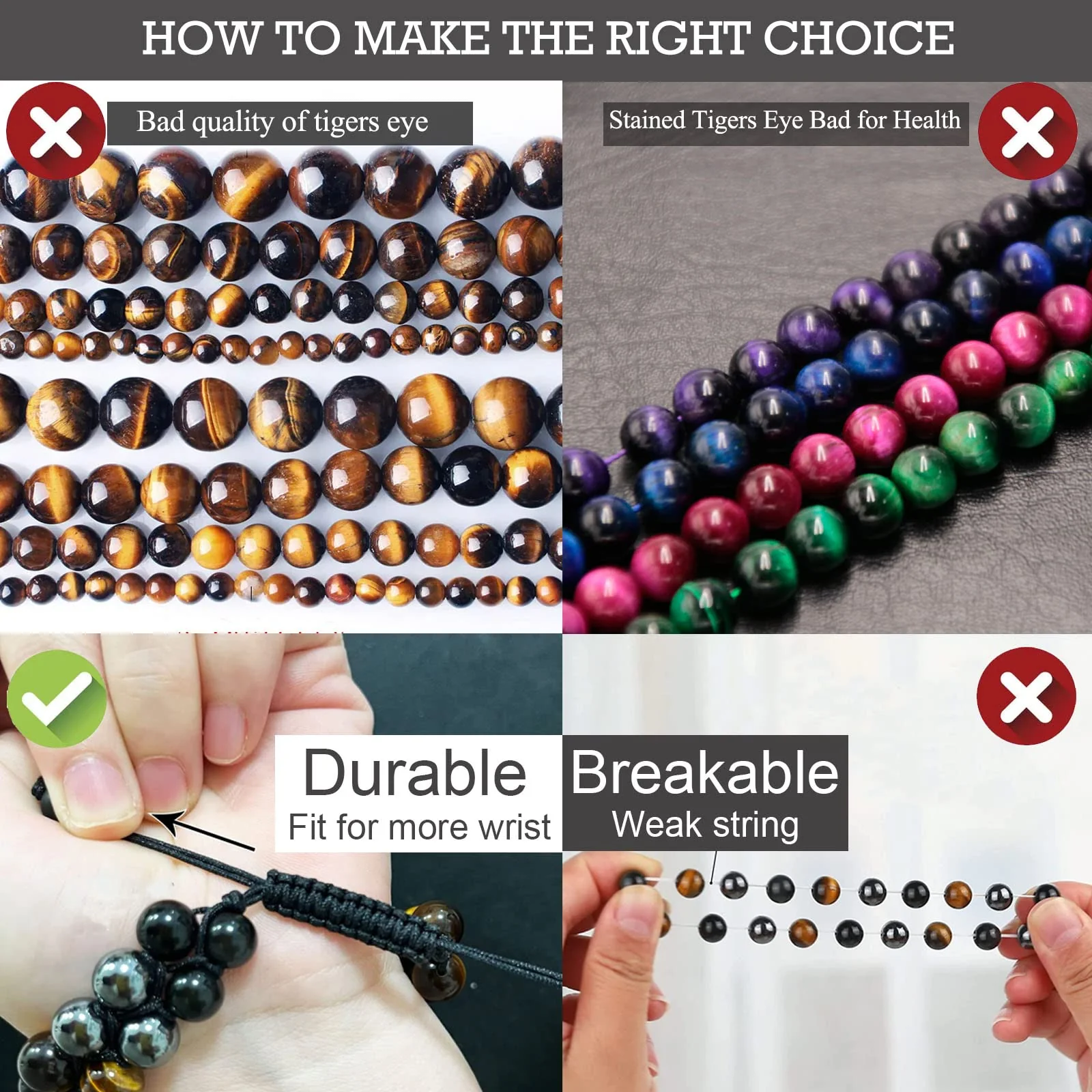 HASKARE Triple Protection Bracelet, Genuine Tigers Eye Black Obsidian and Hematite 8mm Beads Bracelet for Men Women, Crystal Jewelry Stone Bracelets Christmas Gifts for Men Bring Luck Prosperity - Image 7
