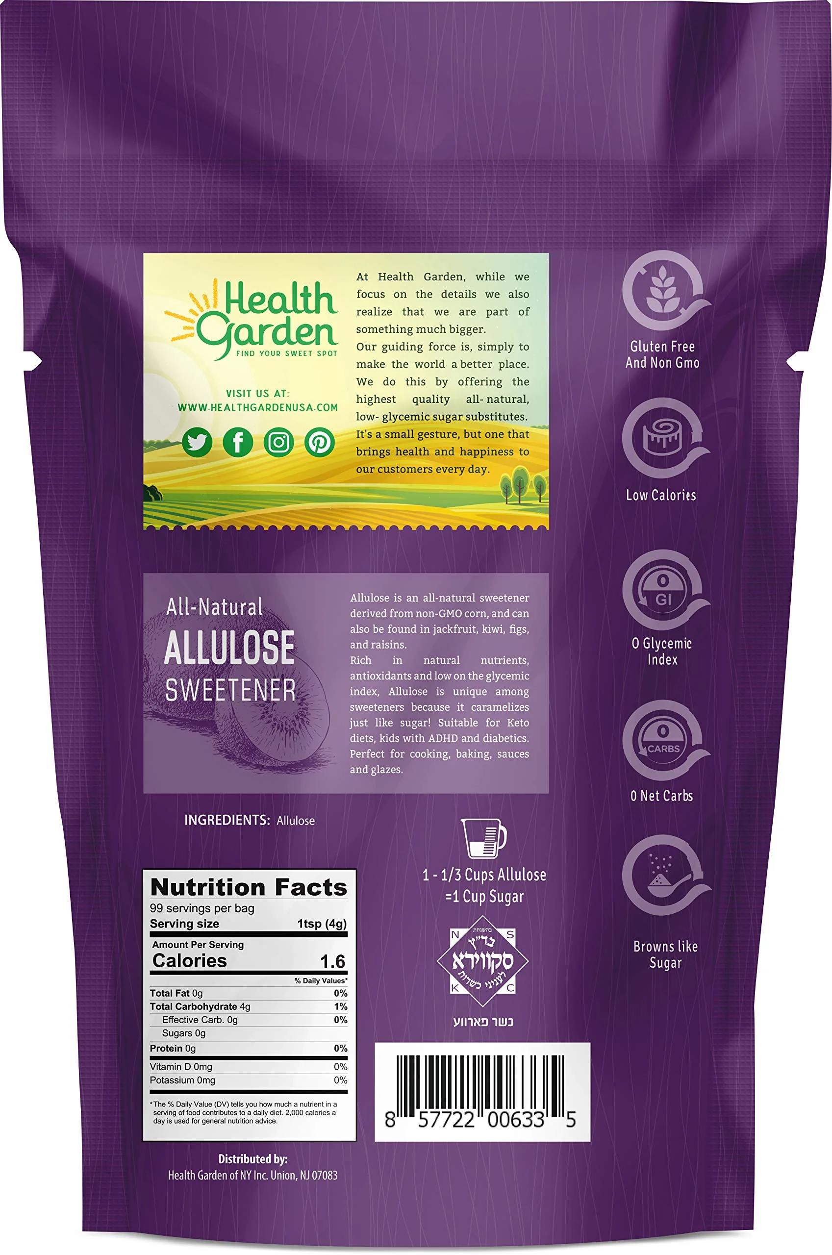 Health Garden Allulose Sweetener - Gluten and Sugar Free - Zero Net Carb - Non GMO - Kosher - Keto Friendly (14 OZ) - Image 7