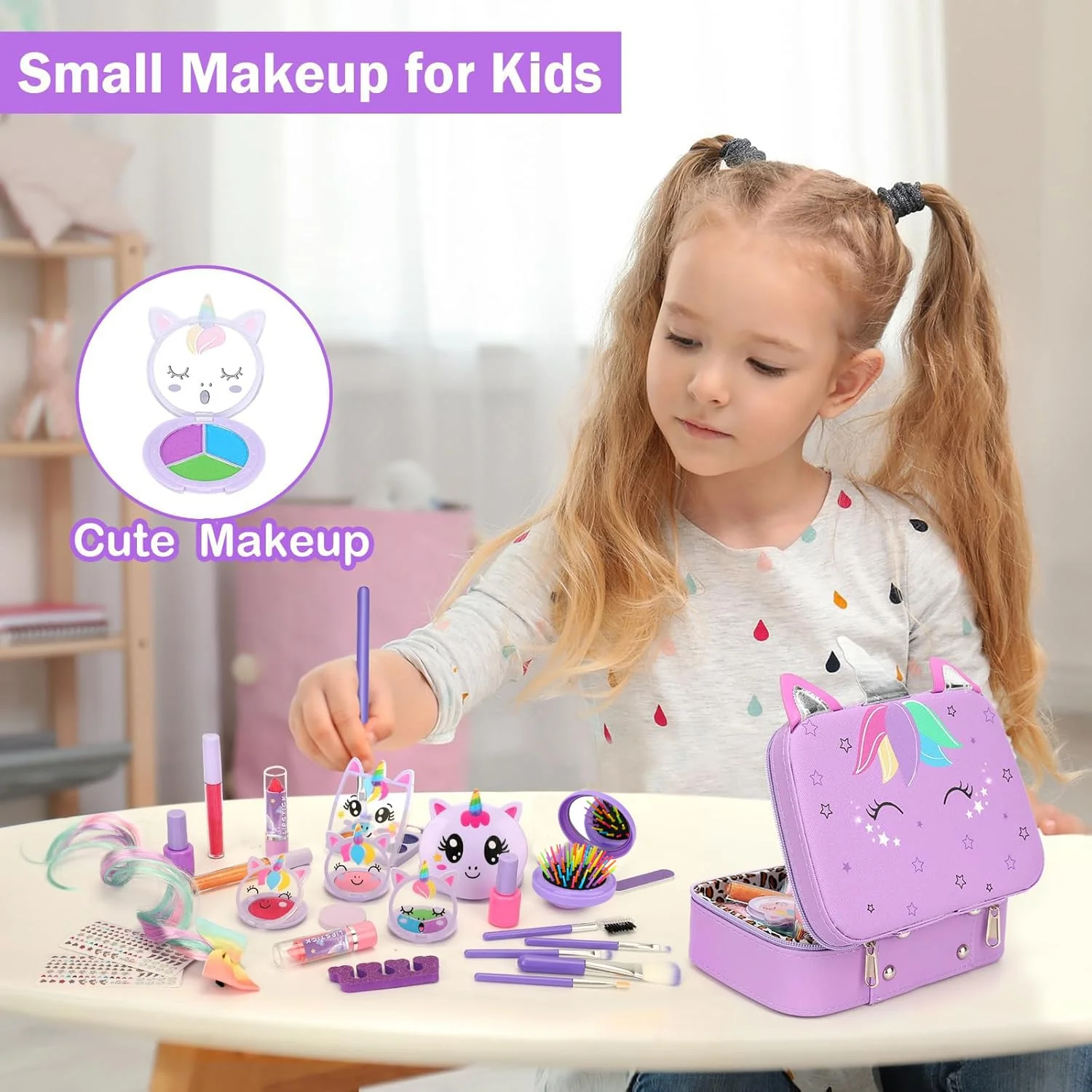 Heaning Kids Washable Makeup Girl Toys - Real Make up Set for Kid Children Princess Dress Up Pretend Play Christmas Birthday Gifts Toys for Girls 3 4 5 6 7 8 9 10 11 12 Year Old - Image 6