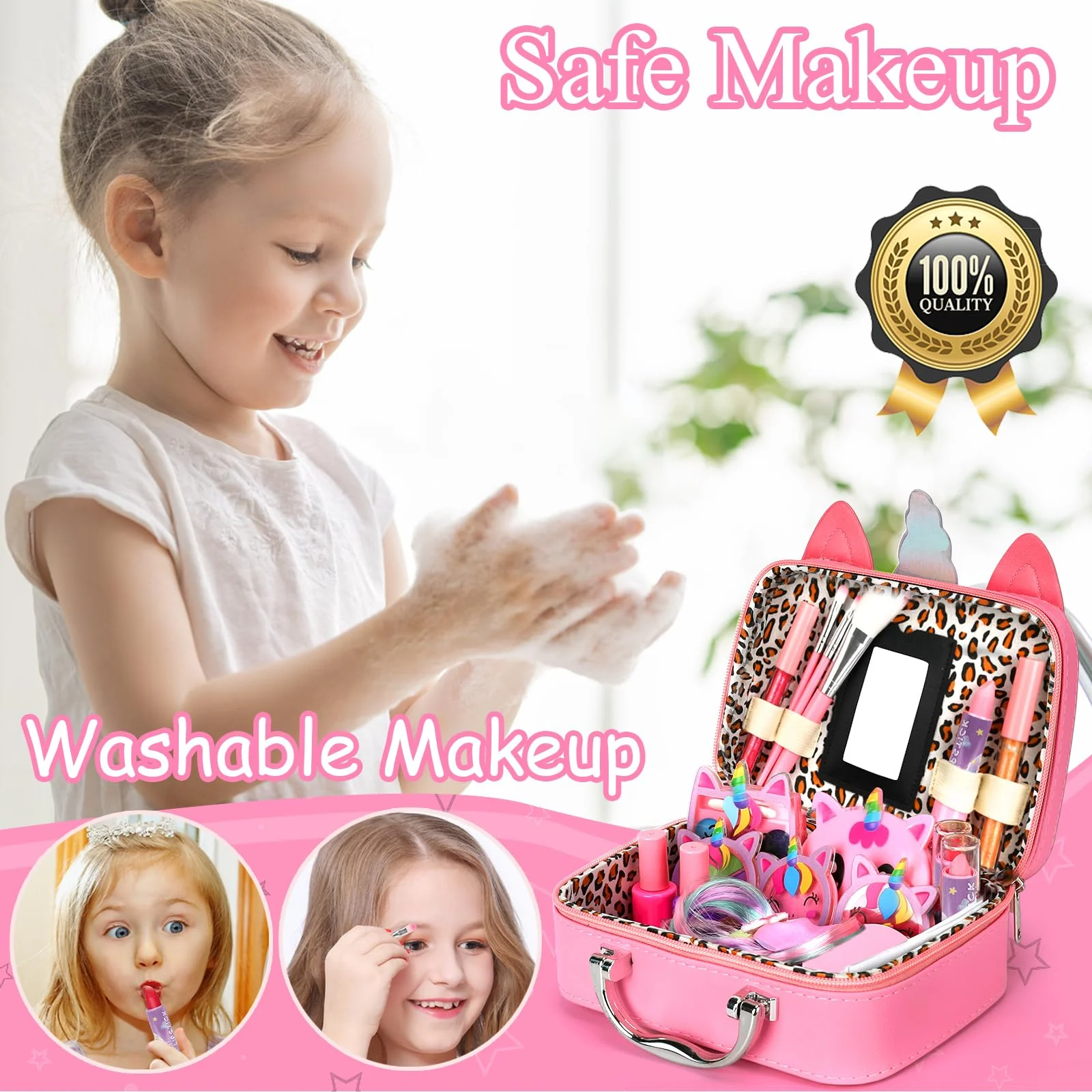 Heaning Kids Washable Makeup Girl Toys - Real Makeup Kit Kid Make up Set for Toddlers Children Princess Dress Up Christmas Birthday Gifts Toys for 3 4 5 6 7 8 9 10 11 12 Year Old Girls - Image 5