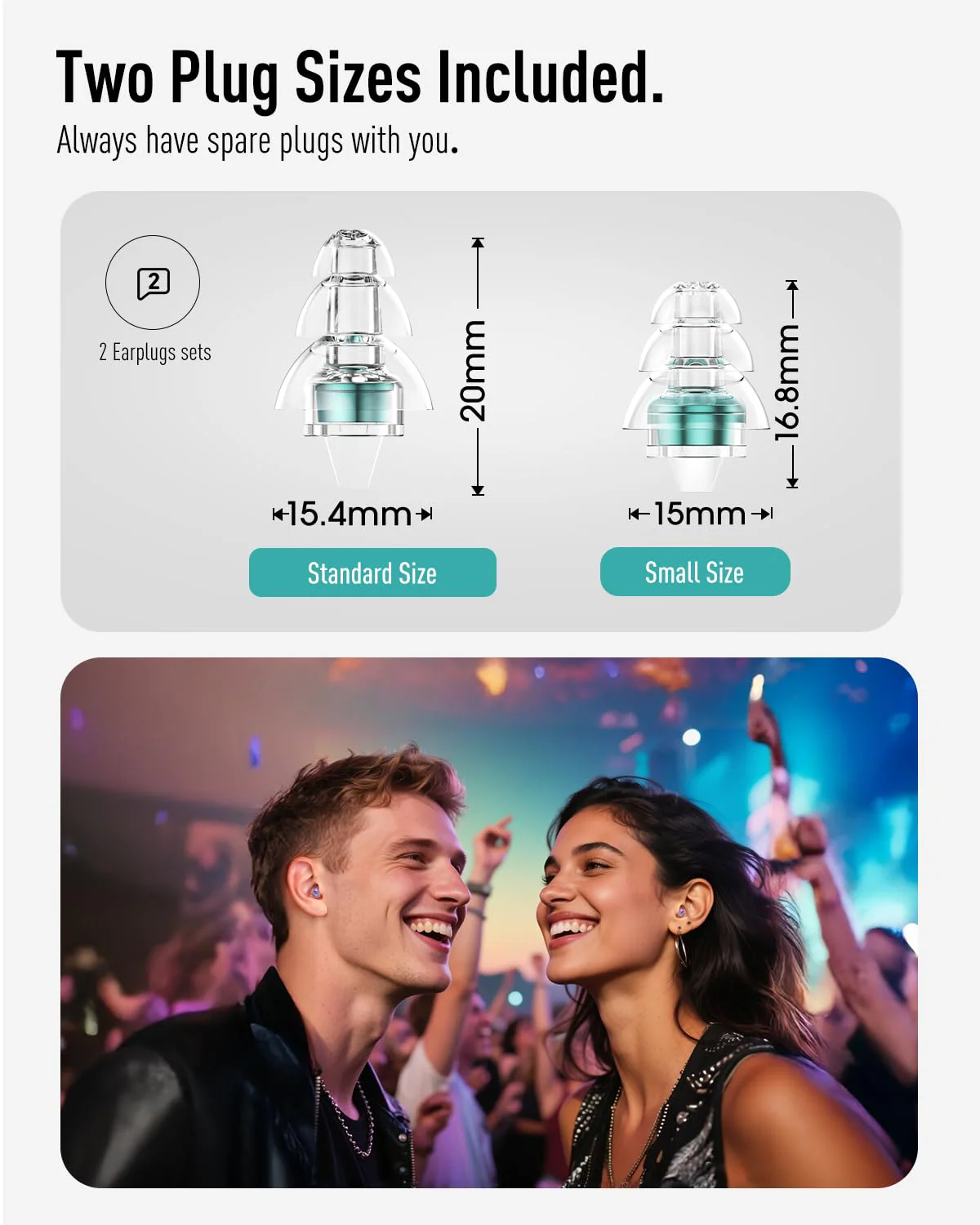 Hearprotek Concert Ear Plugs, 2 Pairs Reusable High Fidelity Musician Ear Plugs, 23db Noise Reduction, Green Silicone Earplugs for Concerts, Festivals, DJs, Nightclubs, Drumming, Parties - Image 3
