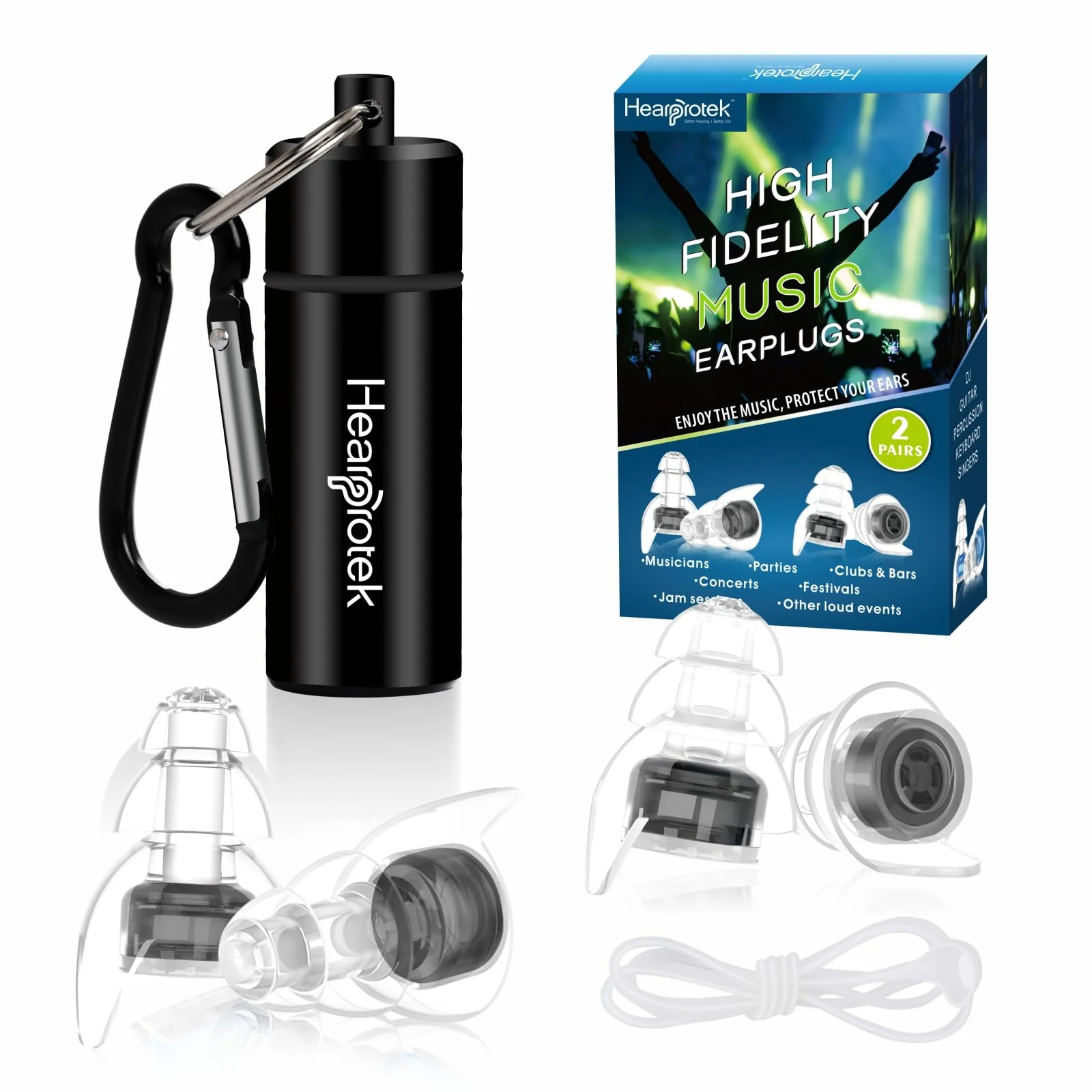 Hearprotek Concert Ear Plugs, 2Pairs Reusable high Fidelity Musician Ear Plugs for Concerts Loud Music-Noise Reduction Ear Protection earplugs for Rave,Festival,Music,Tinnitus Relief