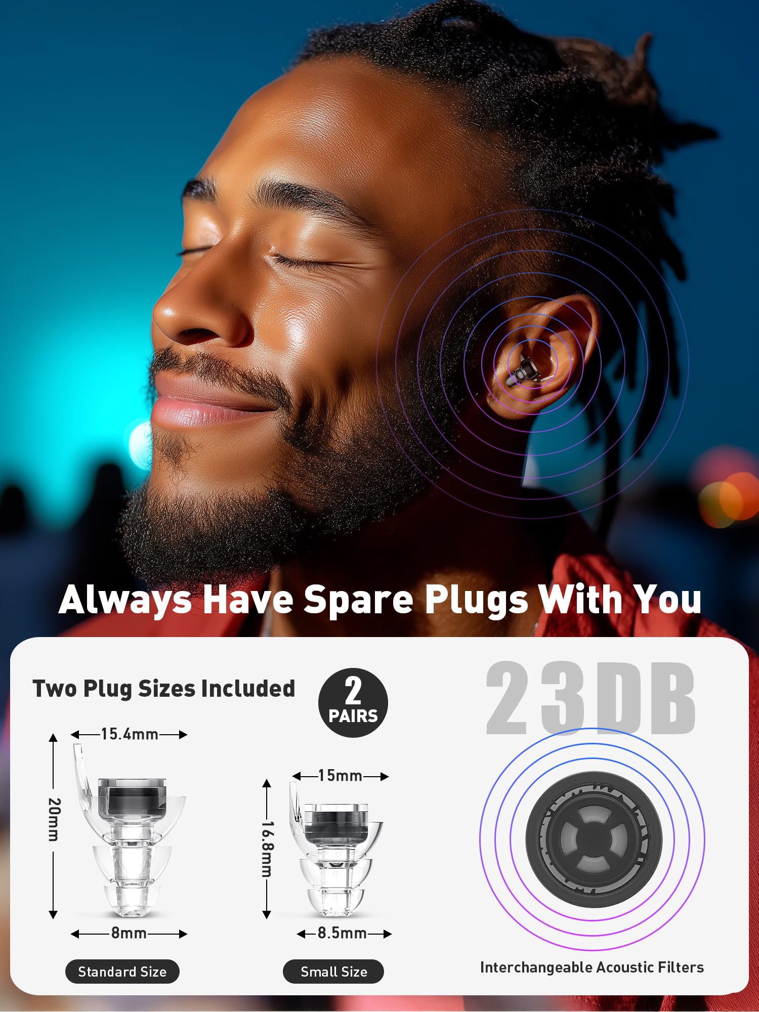 Hearprotek Concert Ear Plugs, 2Pairs Reusable high Fidelity Musician Ear Plugs for Concerts Loud Music-Noise Reduction Ear Protection earplugs for Rave,Festival,Music,Tinnitus Relief - Image 6