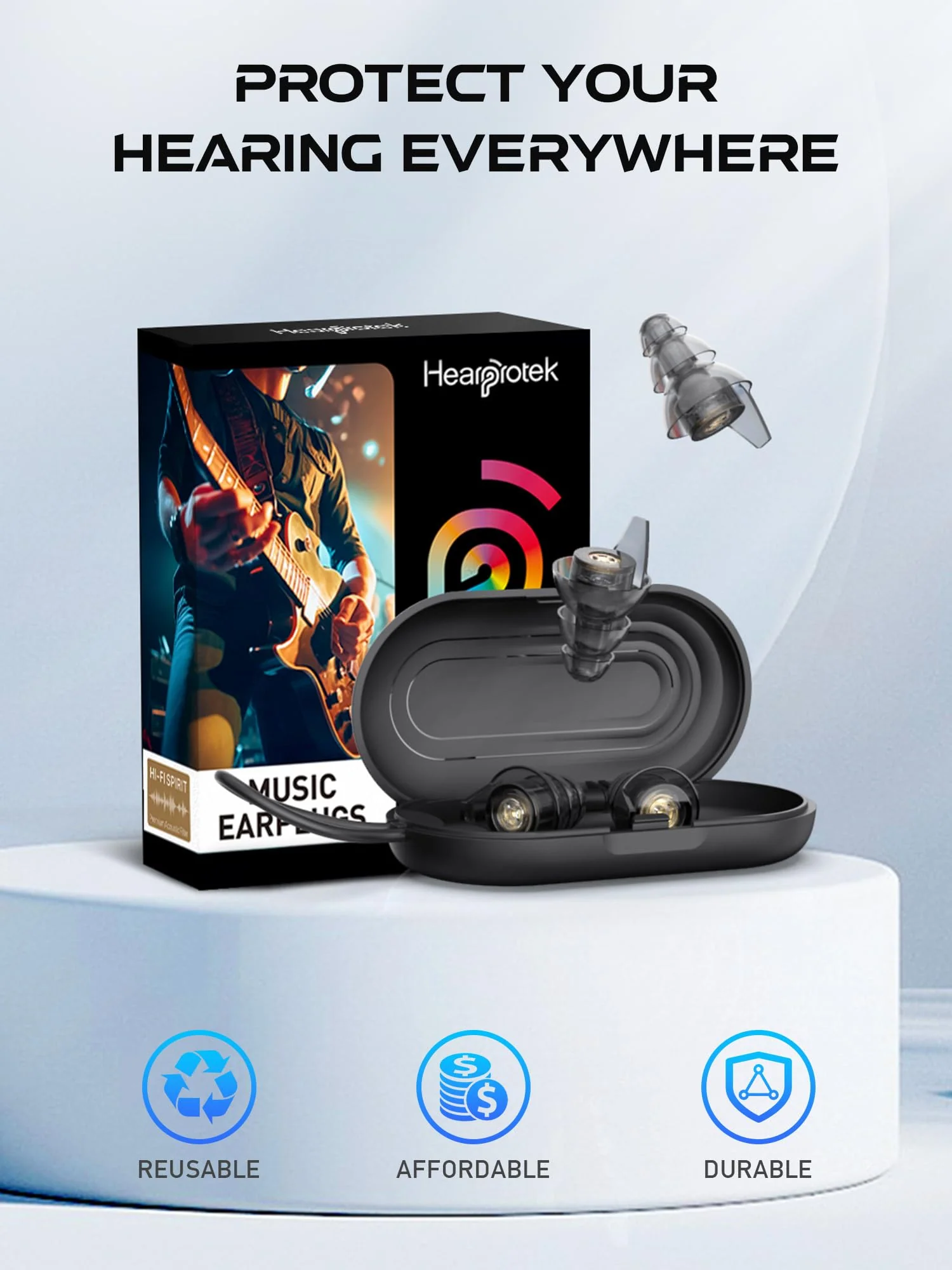 Hearprotek Silicone Concert Ear Plugs, 2 Pairs Reusable High Fidelity Earplugs for Concerts, Festivals, Motorcycling, Black - Image 3