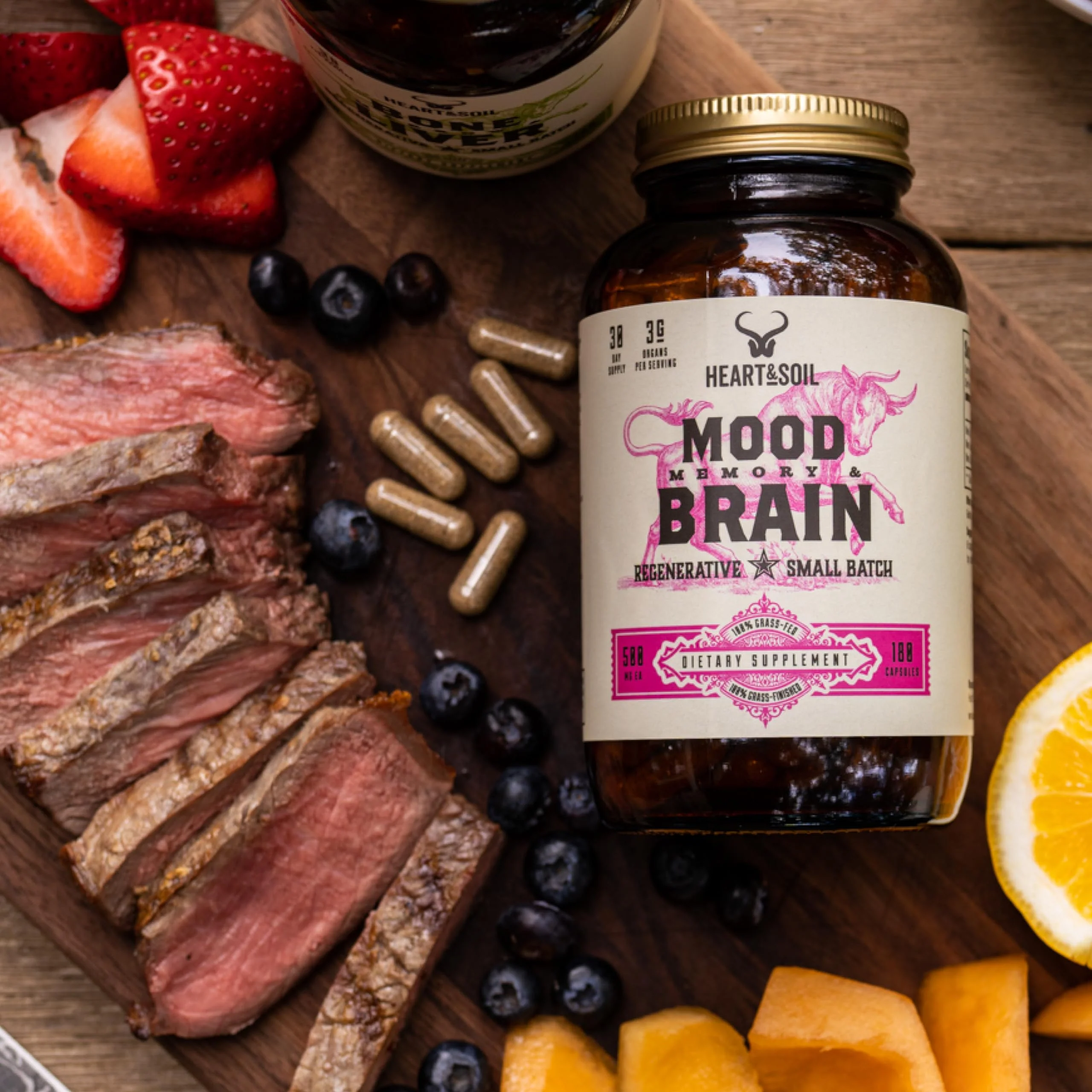 HEART & SOIL Grass Fed Beef Brain Supplement – 3000mg Brain Supplements for Memory and Focus with DHA, EPA, Choline, B12, Folate, Riboflavin, Selenium & Copper - Non-GMO, Allergen-Free - 180 Capsules - Image 3