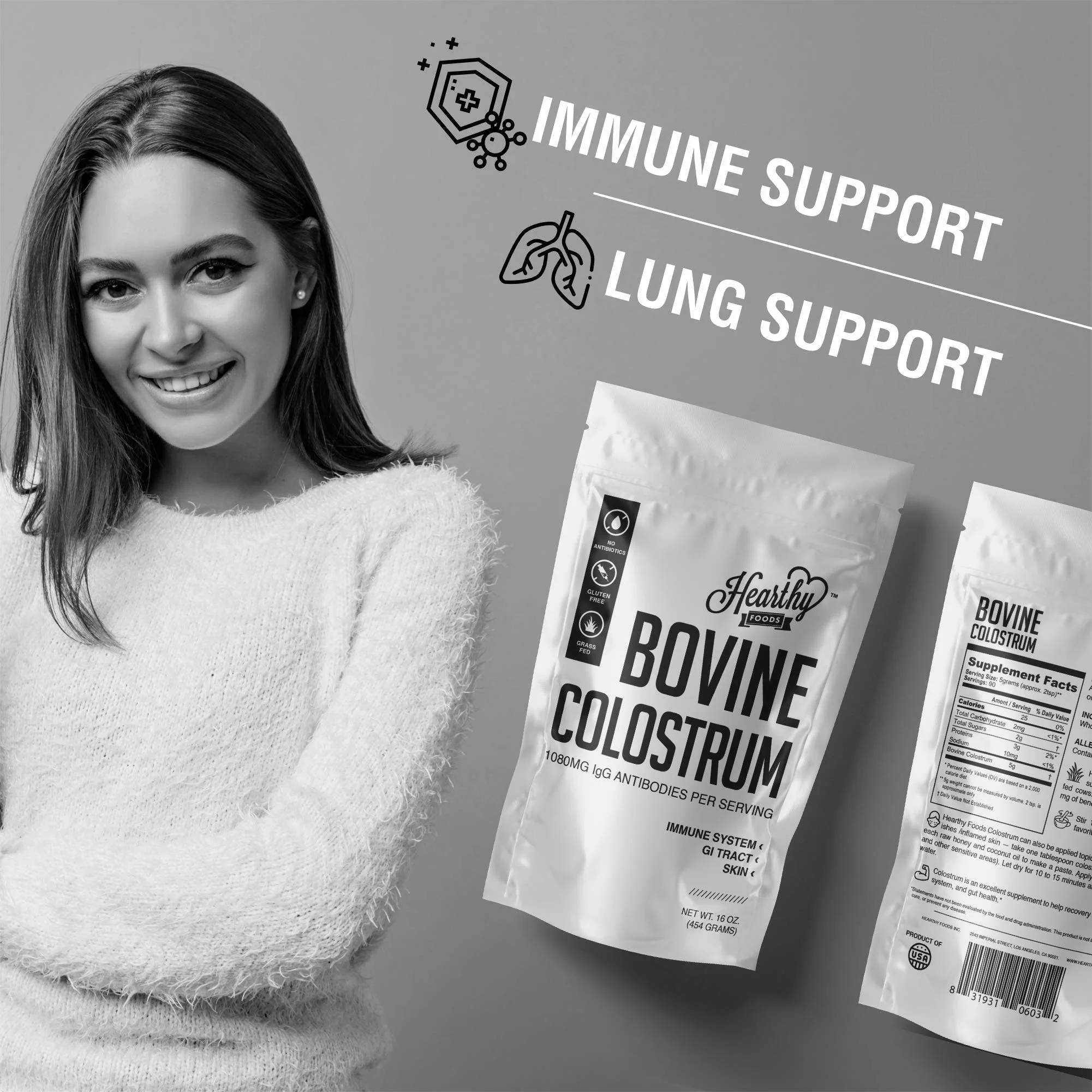 HEARTHY FOODS Bovine Colostrum Powder - Upto 30% IGG, 90 Servings, Leaky Gut Repair Supplements, Gut Health and Immune Support | Grass-Fed Halal Non GMO, Gluten Free 16Oz 454g - Image 3