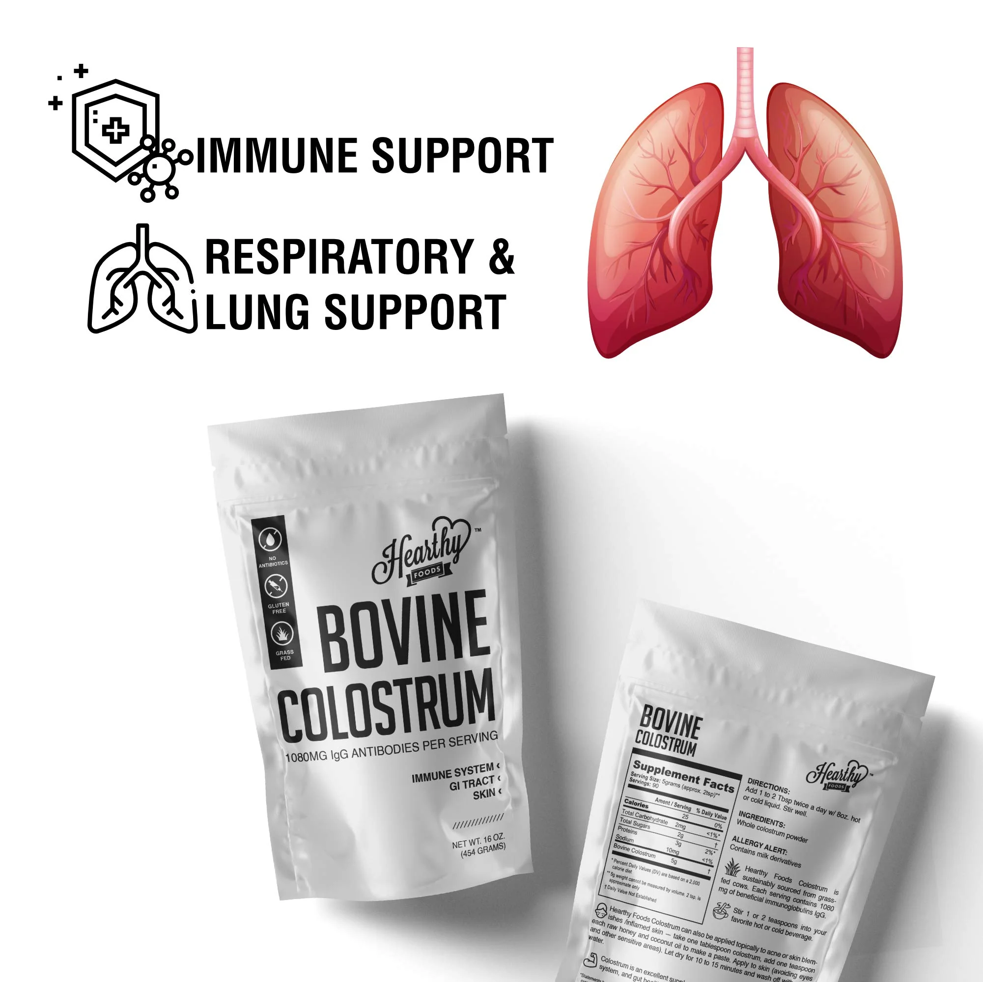 HEARTHY FOODS Bovine Colostrum Powder - Upto 30% IGG, 90 Servings, Leaky Gut Repair Supplements, Gut Health and Immune Support | Grass-Fed Halal Non GMO, Gluten Free 16Oz 454g - Image 6