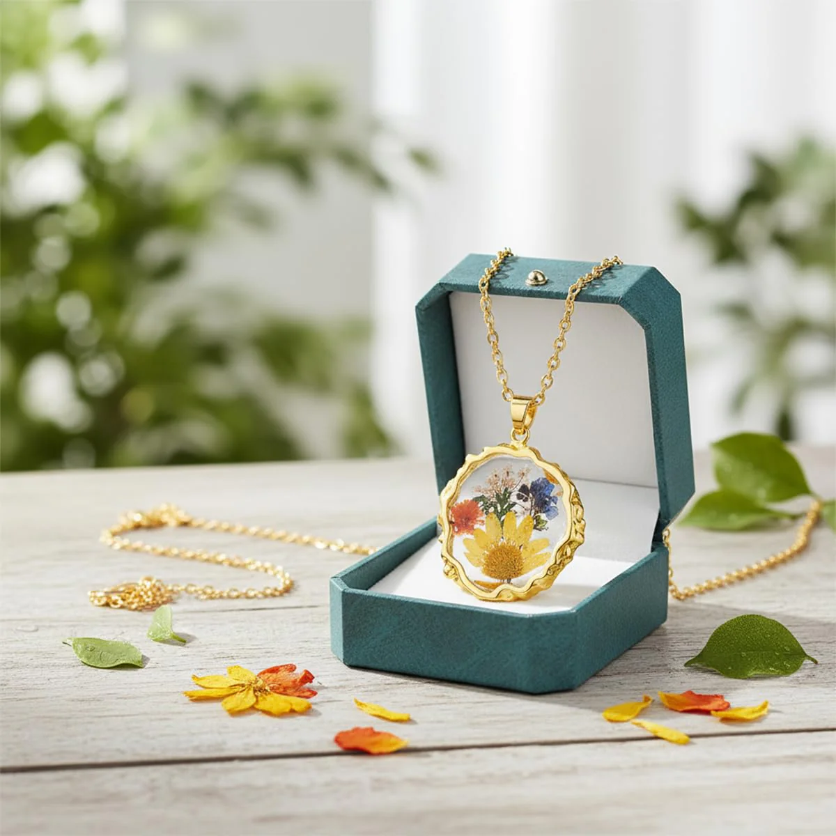 Hefestus Birth Flower Necklaces for Women,October Month Marigold Real Pressed Flower Necklace,Boho-Style Personalized Jewelry,Handmade Floral Pendant,Thoughtful Gift for Christmas,Birthday|18" (Gold) - Image 4