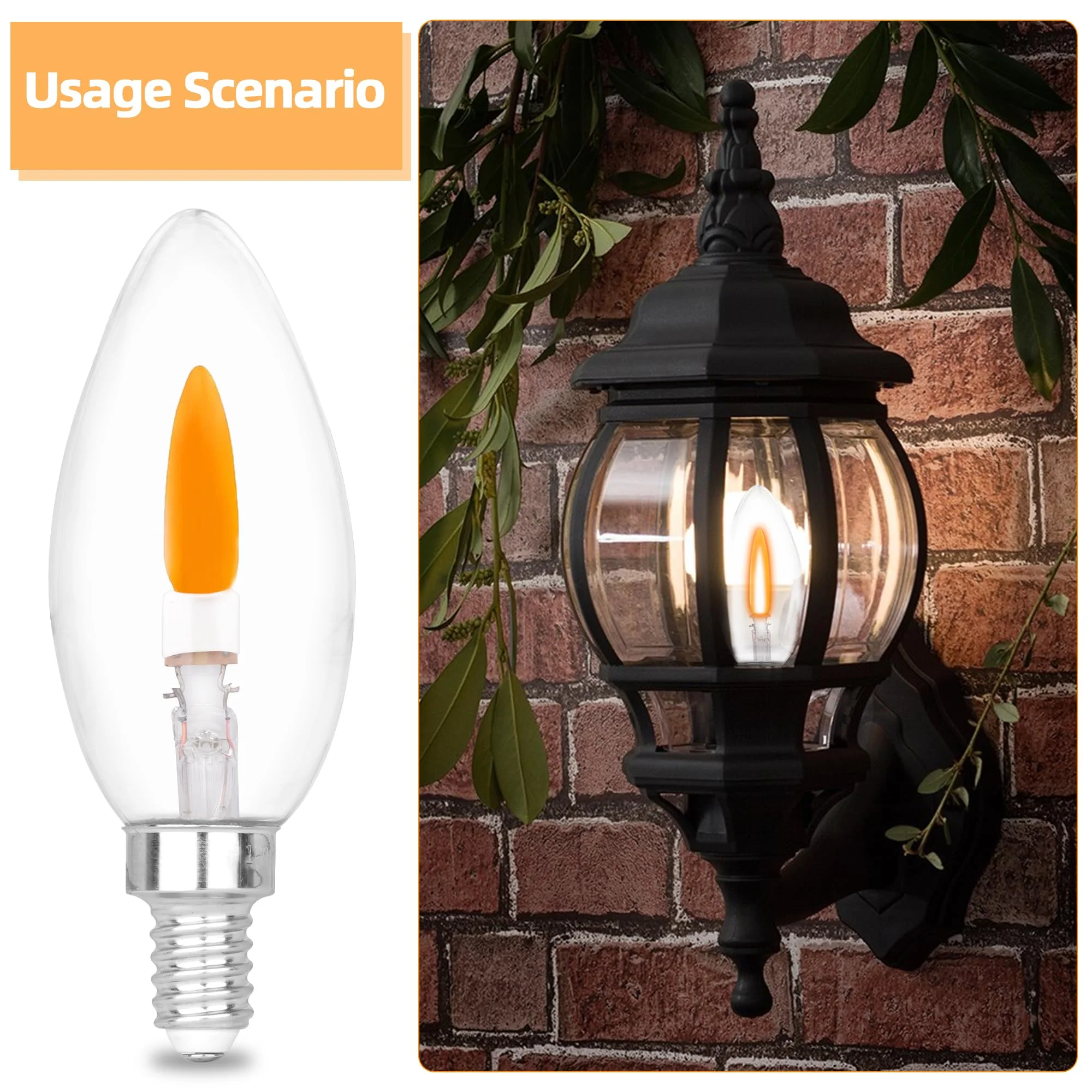 HEWA-Tech E12 Base C35 Flame Tip Flicker Bulbs - Crystal Clear Candle Light with Orange Glow Effect for Halloween/Christmas, E12 Non-Dimmable Chandelier Replacement Bulbs, 6-Pack (C35E12 Clear) - Image 2