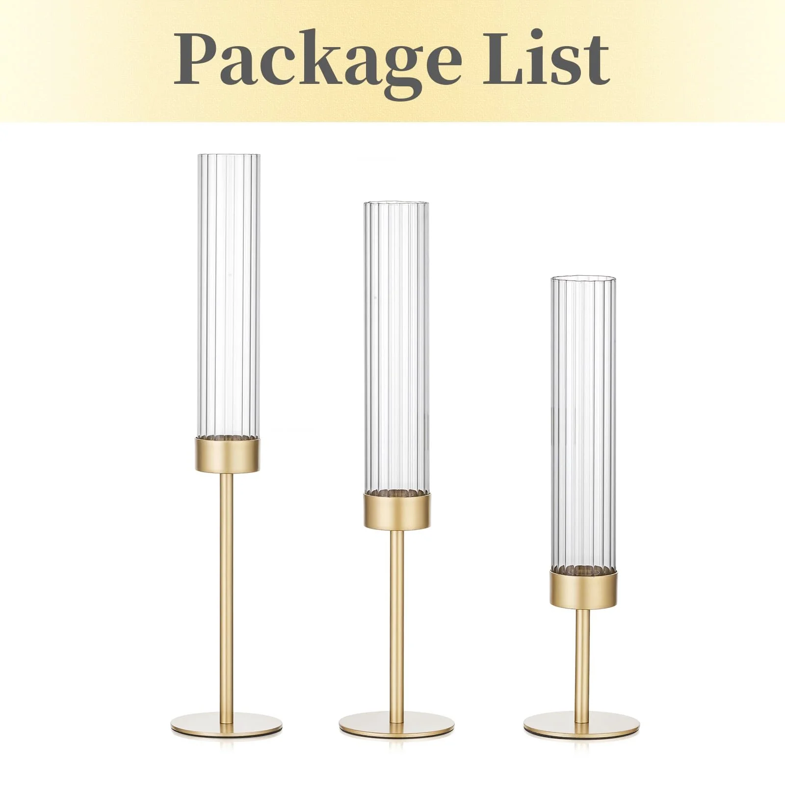 Hewory Gold Hurricane Candle Holders: Brass Candlestick Holders Set of 3 Tall Taper Candle Holders for Candlesticks Candle Sticks Holder Decor for Table Centerpiece Wedding Party Christmas Decorations - Image 2