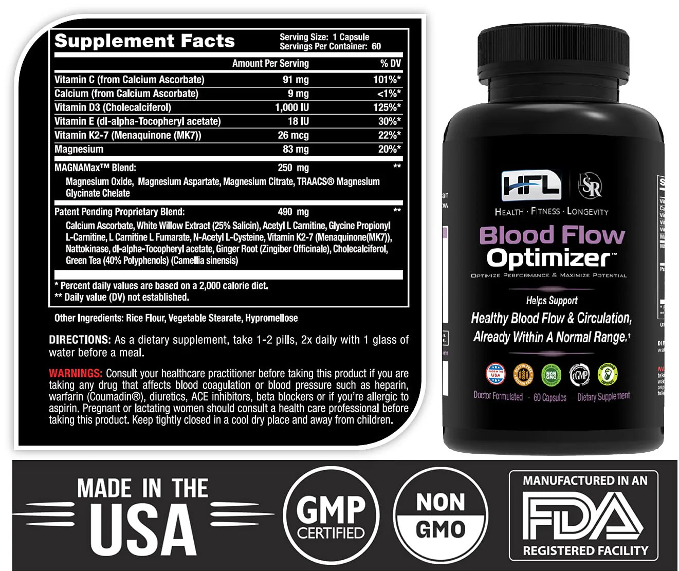 HFL Blood Flow Optimizer™ by Dr. Sam Robbins | Healthy Blood Flow Circulation, Arterial Strength & Vascular Function - Image 2