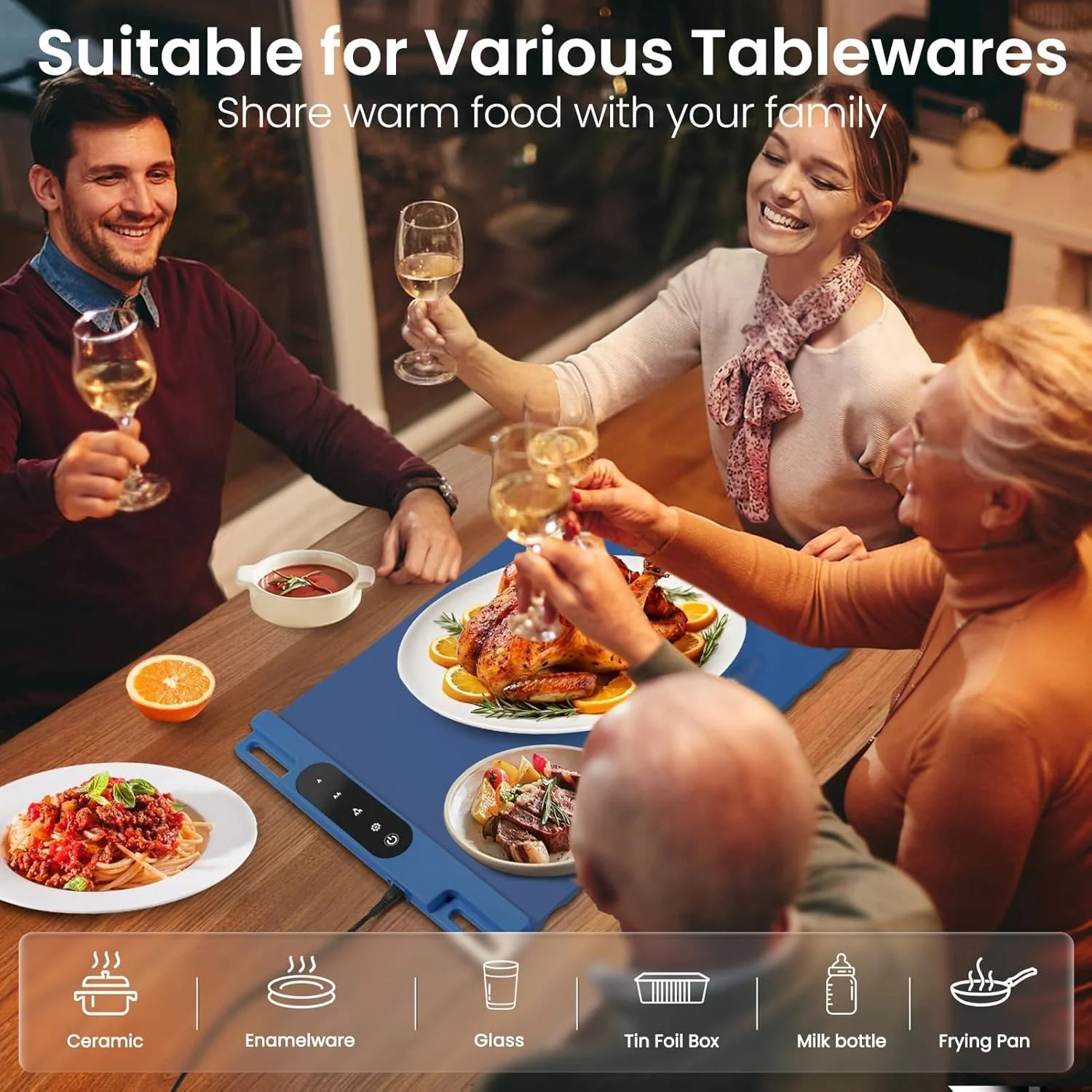 HGUNBI Food Warming Mat,Fast Heating Silicone Electric Warming Tray with 3 Level Temperature and 3 Level Timer, Roll Up Buffet Hot Plates Heat Pads - Image 2