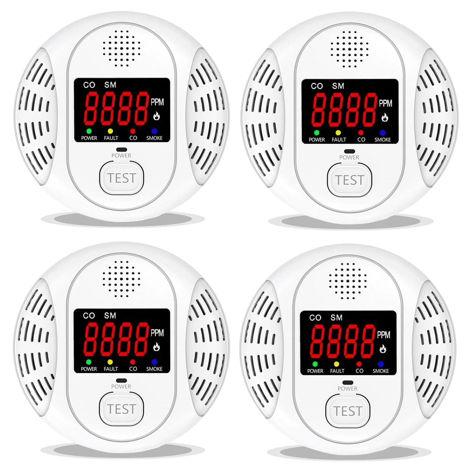 High Definition Color Screen Detector LCD Powered by Carbon Monoxide Detector and Smoke Alarm Battery (excluding Battery) (Large Screen, 4Pack-CO&Smoke)