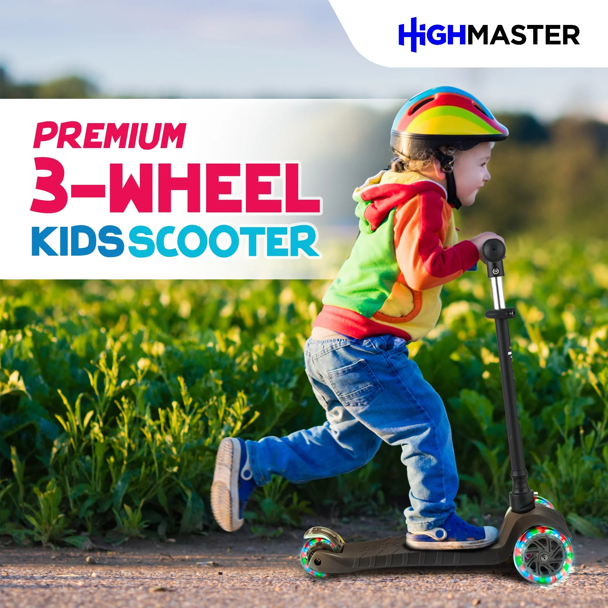 Highmaster 3-Wheel Toddler Scooter for 2 to 8 Year Old boy - 3 Wheeled Kids Scooter with Light Up Wheels, Safe and Fun Ride for Kids - Yellow - Image 4