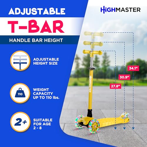 Highmaster 3-Wheel Toddler Scooter for 2 to 8 Year Old boy - 3 Wheeled Kids Scooter with Light Up Wheels, Safe and Fun Ride for Kids - Yellow - Image 9