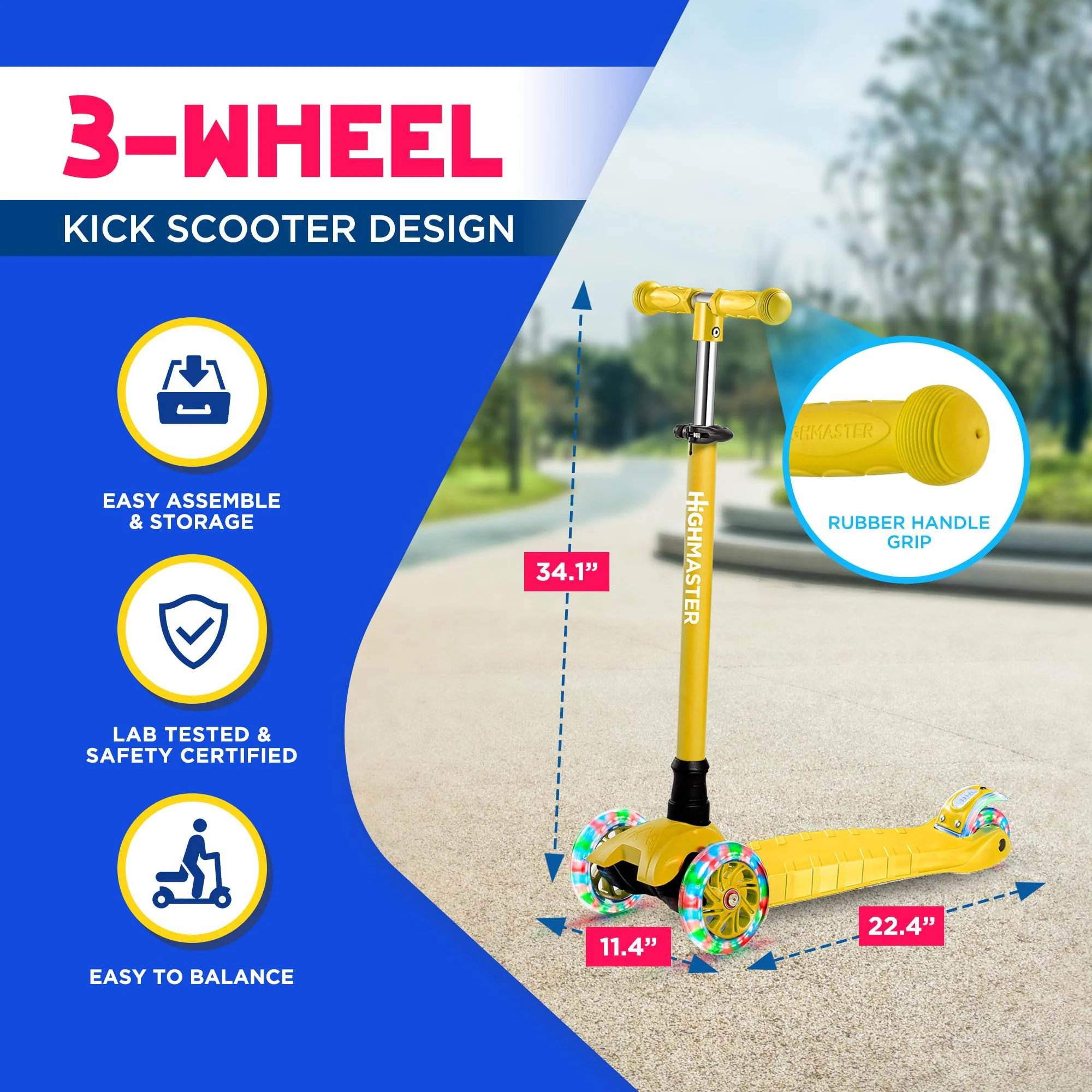 Highmaster 3-Wheel Toddler Scooter for 2 to 8 Year Old boy - 3 Wheeled Kids Scooter with Light Up Wheels, Safe and Fun Ride for Kids - Yellow - Image 6