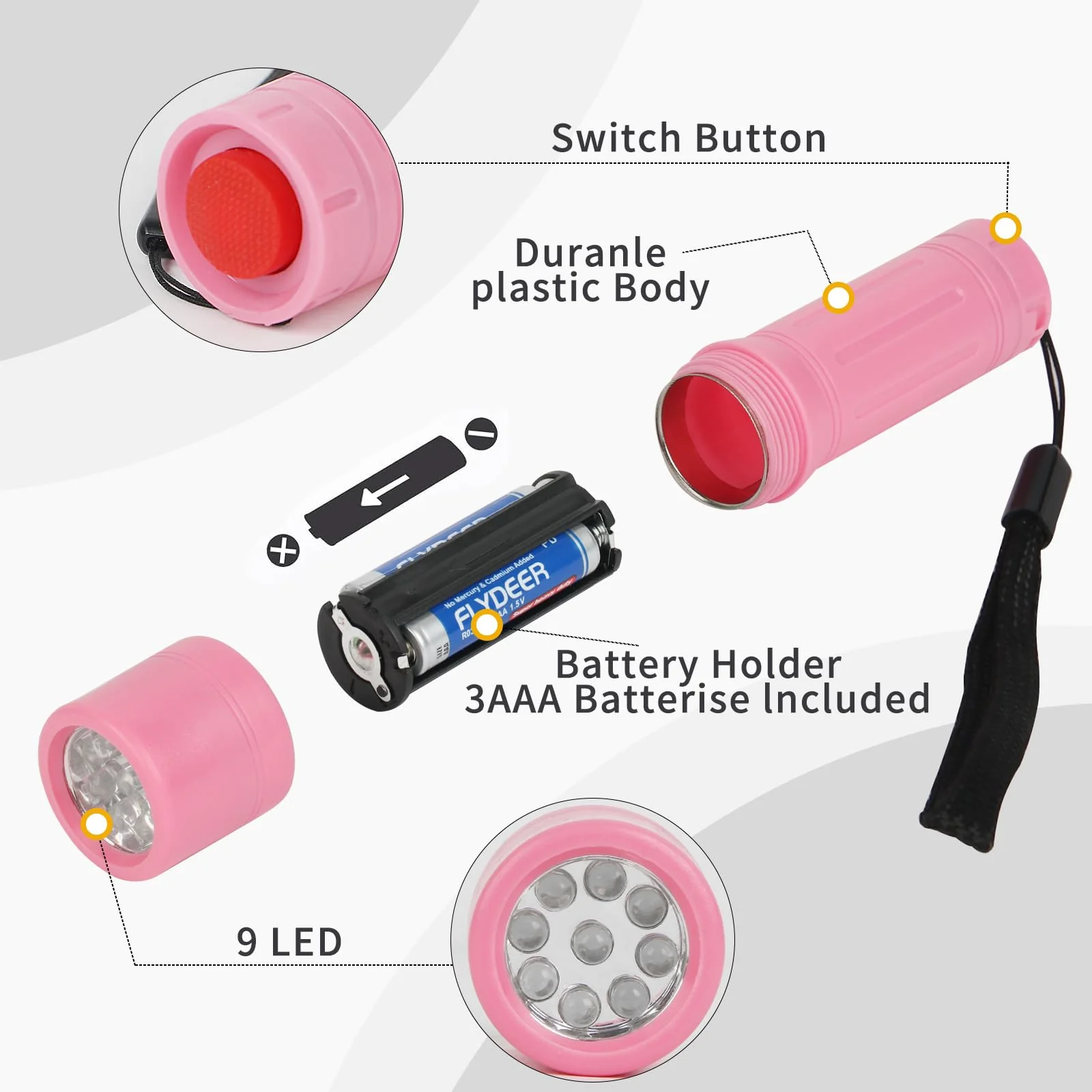 Hilngav 50 Pack 9-LED Mini Flashlight Bulk, Small Multicolor Flashlights with Lanyard, Batteries Included, for Hurricane Supplies Party Favors, Christmas Gifts Stocking Stuffer - Image 4