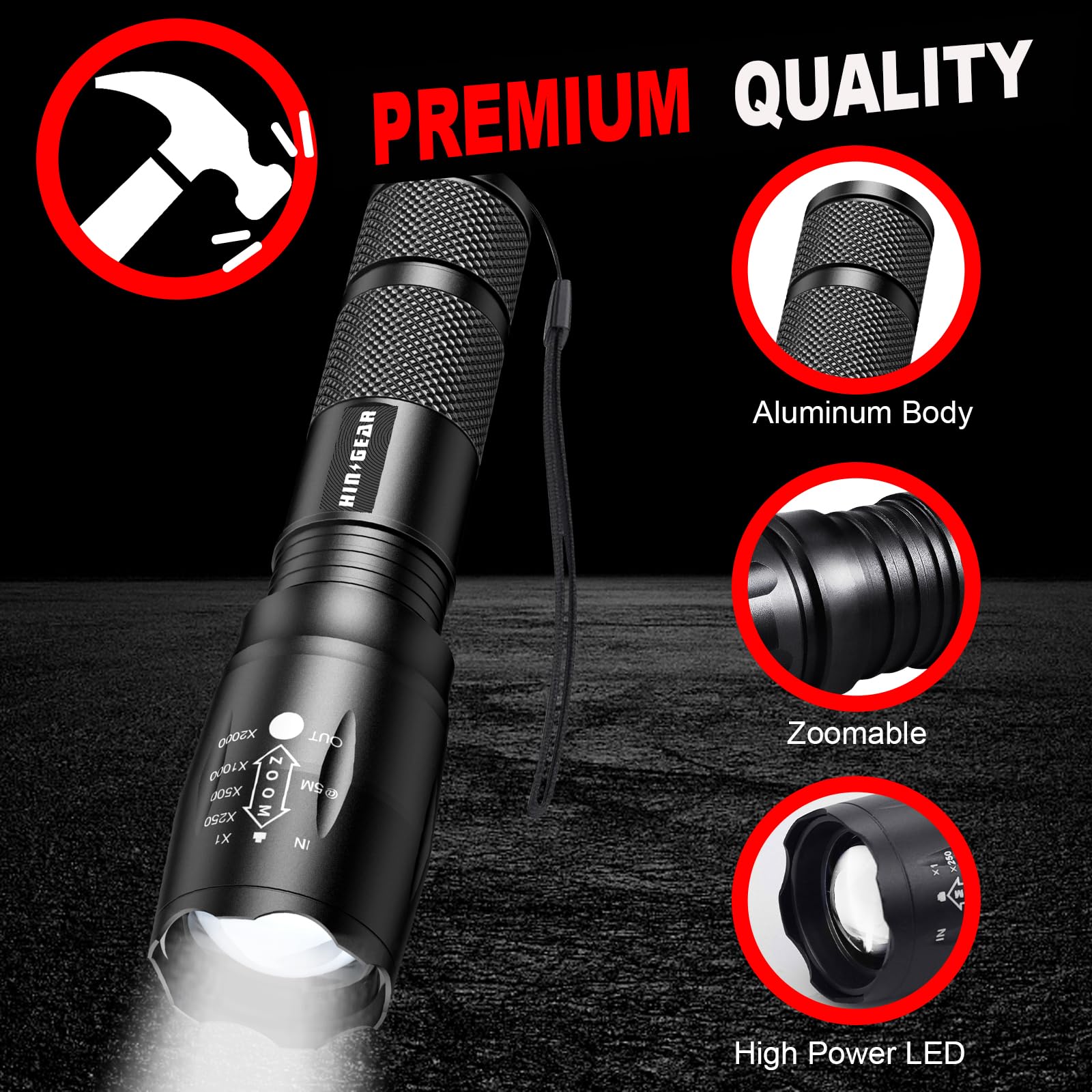 HinsGEAR Flashlights High Lumens 6PCS, 1 Mode LED Flashlight Super Bright, Small Pocket Flashlight Bulk, Water Resistant Tactical Flash Light for Emergency, Camping, Gift for Men Dad Christmas - Image 4