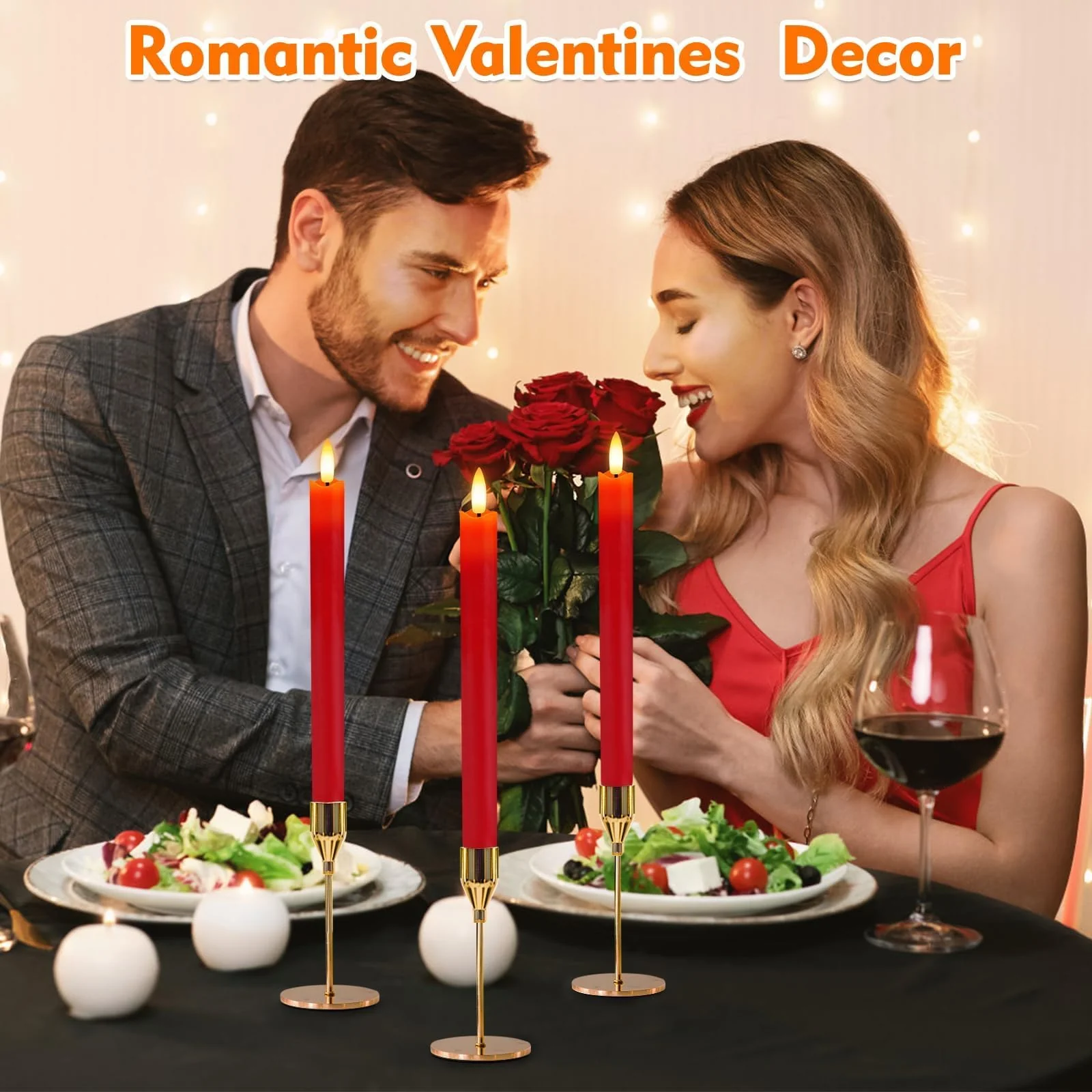 HINZER 6 Pcs Flameless Taper Candles with Remote & Timer 9.6 inch Real Wax Battery Operated LED Warm 3D Wick Flickering Window Candles for Halloween Christmas Wedding Decor, Red - Image 2